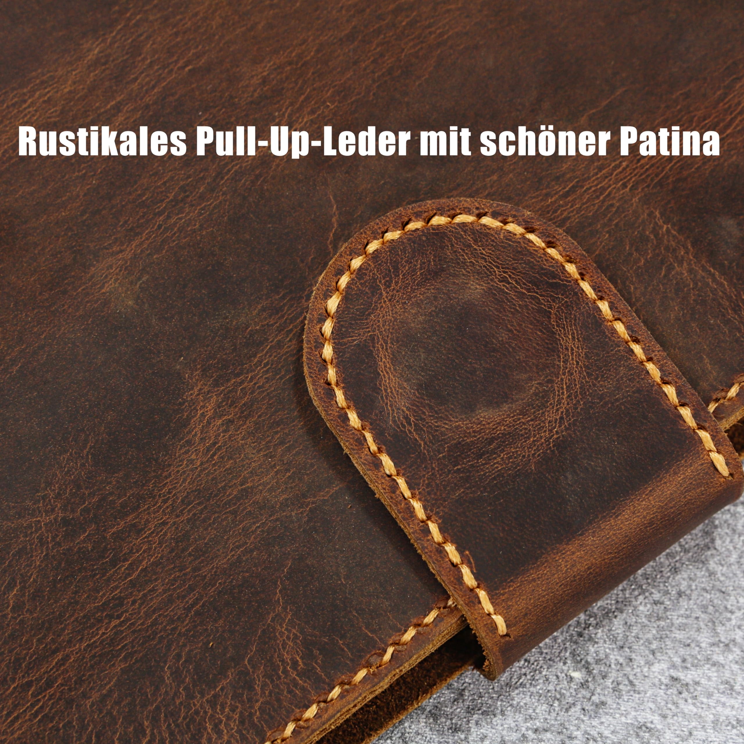 Personalisierbare Leder-Organizer-Hülle mit Standfunktion für iPad/iPad mini/iPad Air/iPad Pro, Vollnarben-Pull-Up-Leder, handgenähte Sattlernaht, Kartenfäche