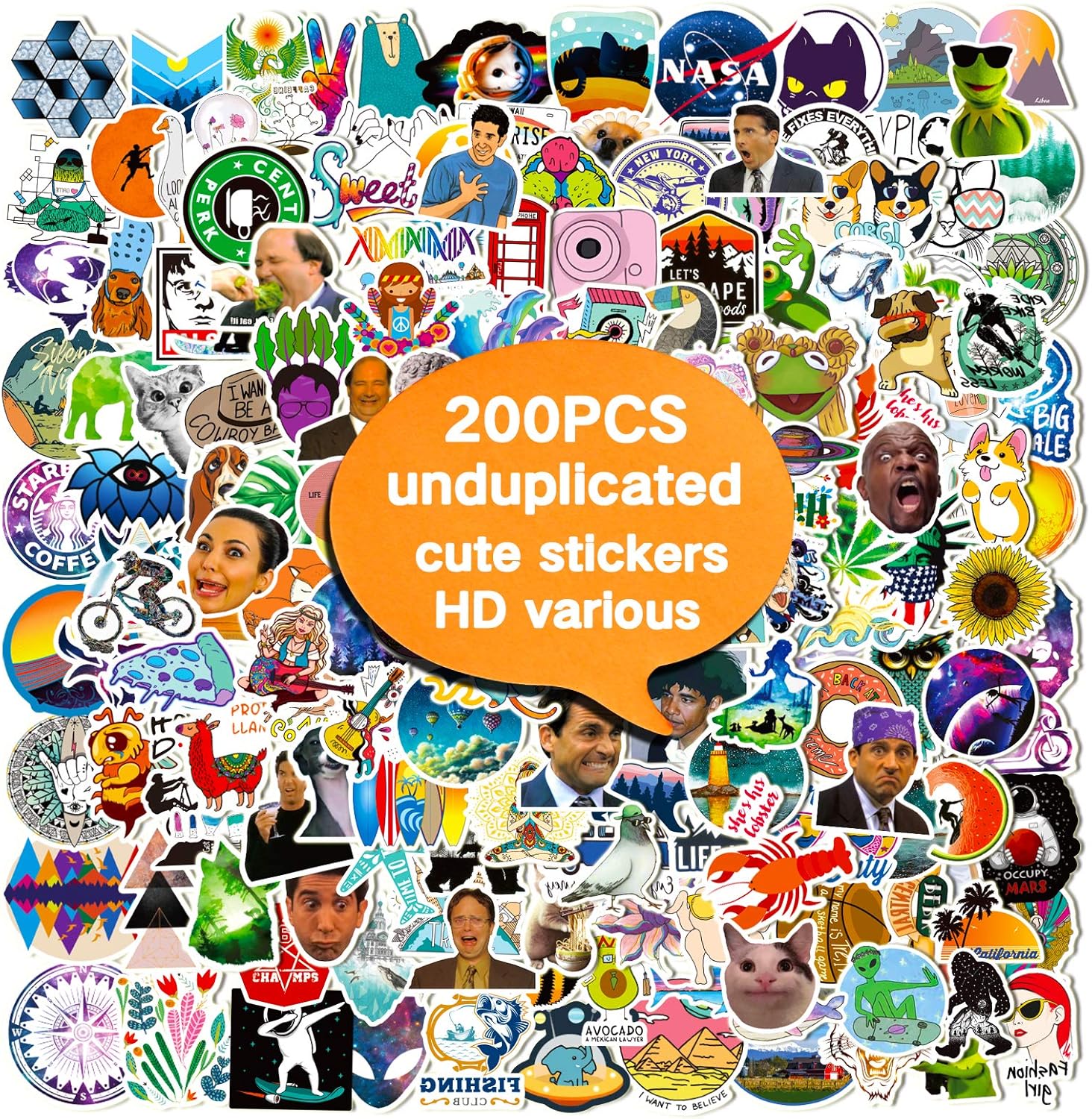 Stickers Pack |200 PCS| Vinyl Waterproof Stickers for Laptop,Skateboard,Hydro Flask,Water Bottles,Computer,Phone,Guitar,Funny Aesthetic Stickers for Adult/Teens/Kids,Perfect for Gift : Electronics