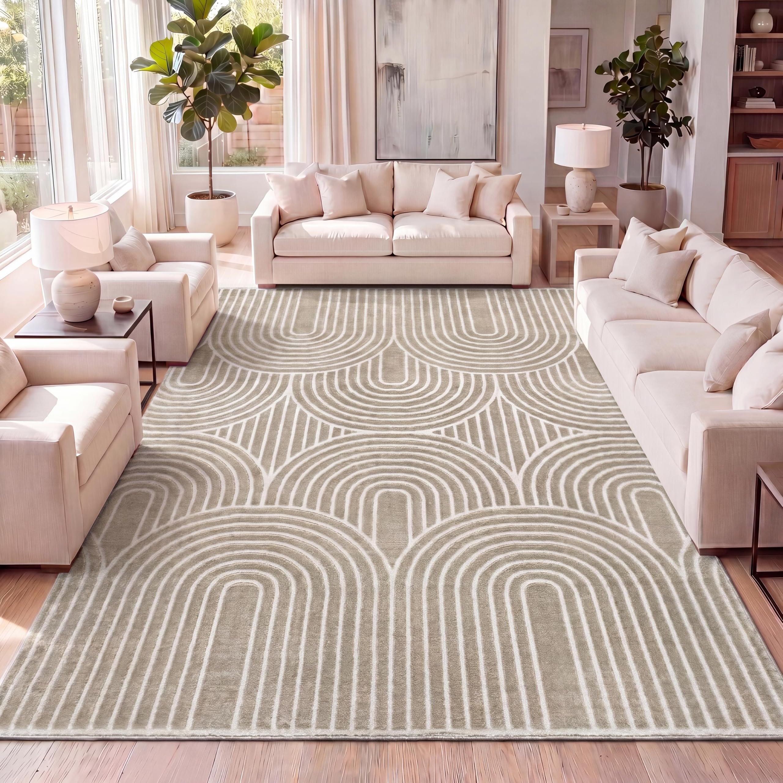 Photo 1 of **DIRTY** JONATHAN Y Art Deco Striped Arches Indoor Area Rug 4X6 Beige/Cream, Ariana MidCentury High-Low Two-Tone for Living Room, Bedroom, Kitchen, Easy-Cleaning, Pet-Friendly, Non-Shedding SND100A-4