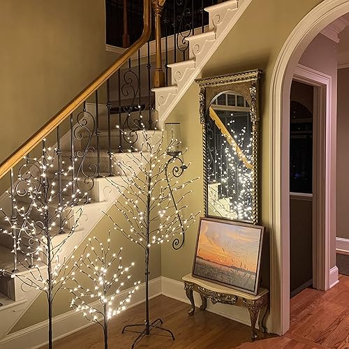 Miniatura 3 de Lightshare Juego de 3 árboles ligeros de estrella, incluyendo 3 pies, 5 pies y 6 pies, blanco cálido, rama marrón