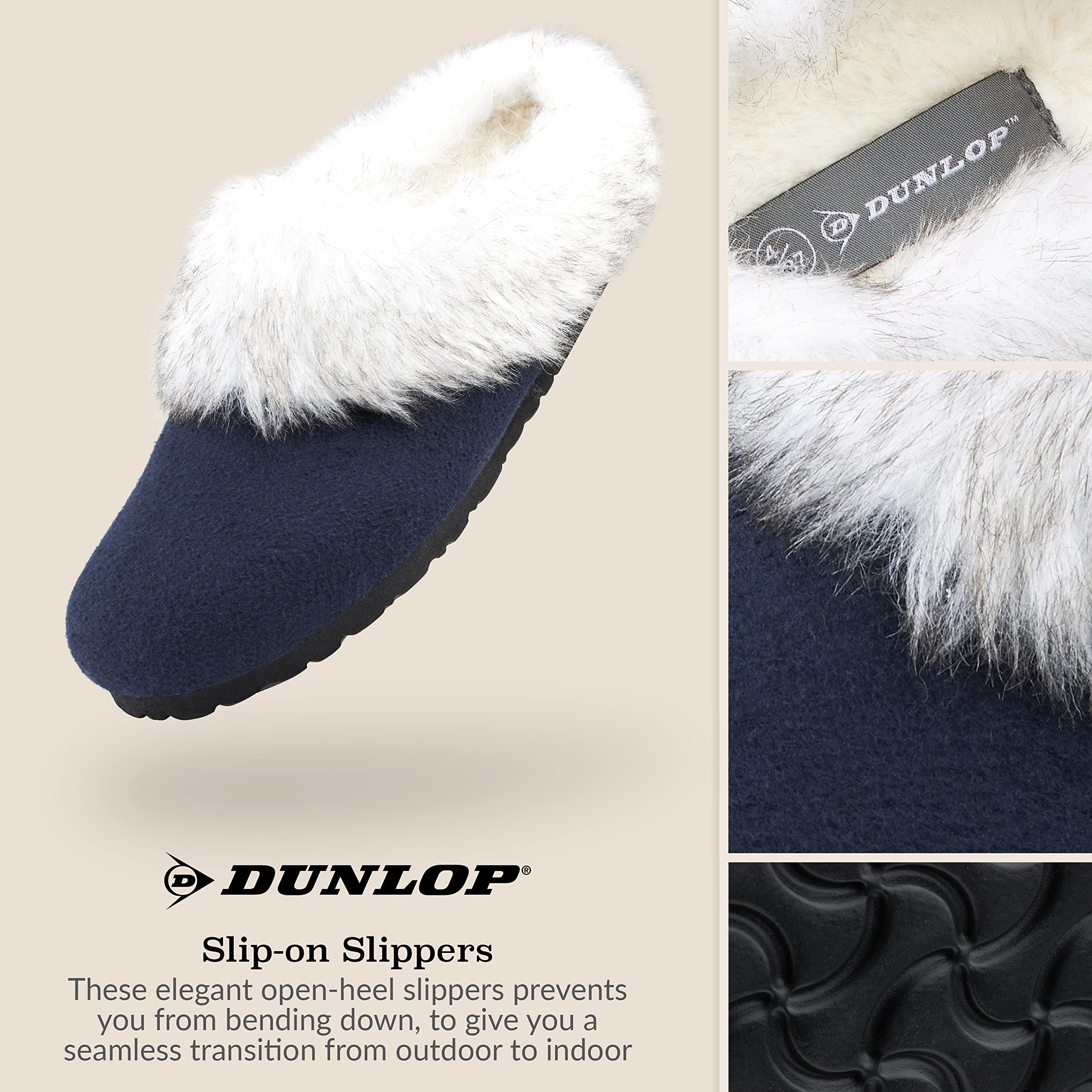 DUNLOP Pantofole Donna, Ciabatte Pelose Donna Invernali da Casa Antiscivolo con Suola in Gomma