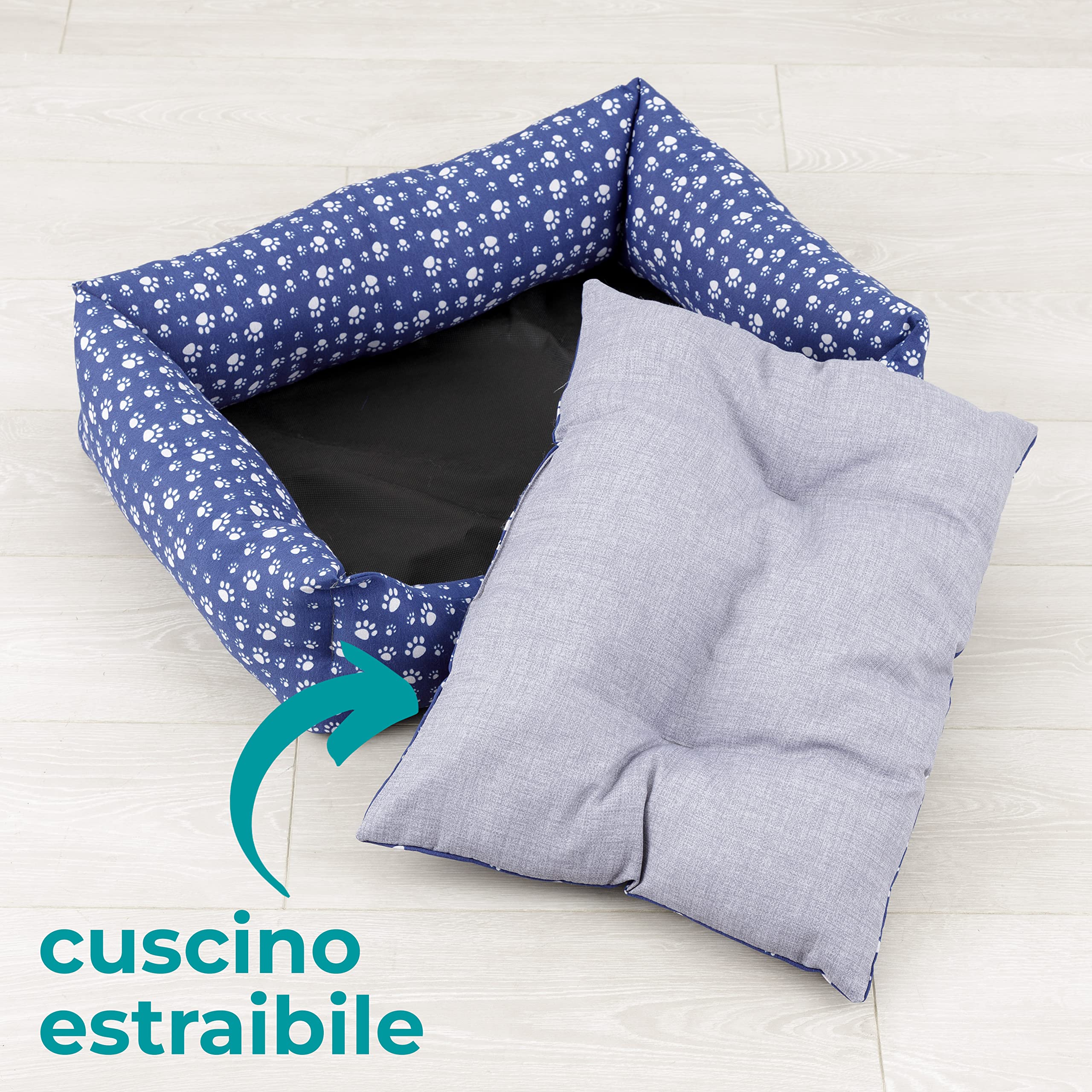 Baroni Home Cuccia per Cane in tessuto Taglia, Morbido Divano per Cani, Comodo, per Camera da Letto Salotto Corridoio, Lavabile (60x70 cm, Grigio e Zampine)