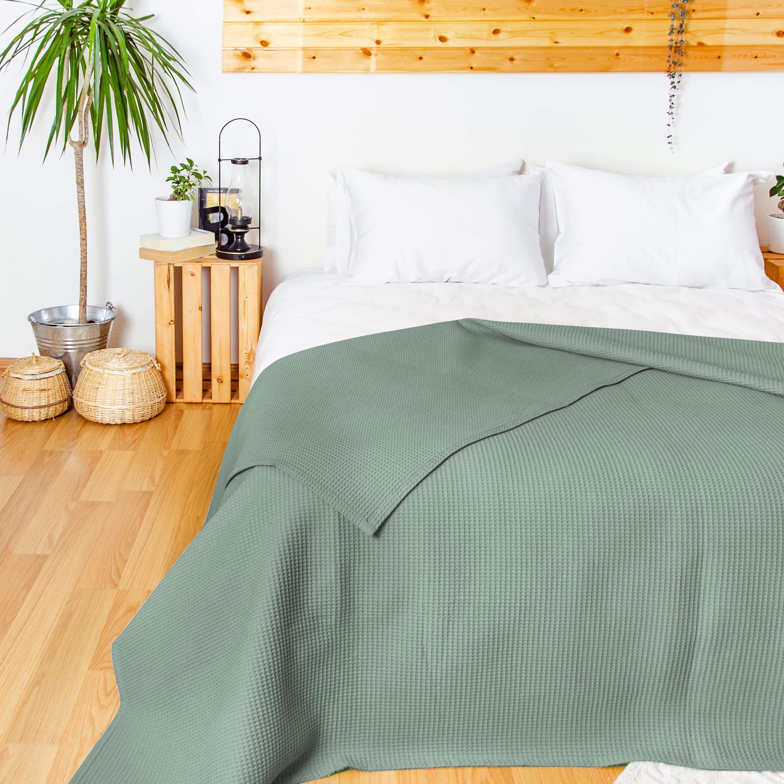LAYNENBURG Sprei 240 x 260 cm XXL - Wafelpiqué 100% Katoen - Licht zomerdeken - Katoenen deken voor bed, bank - Luchtige deken voor sofa (grijs