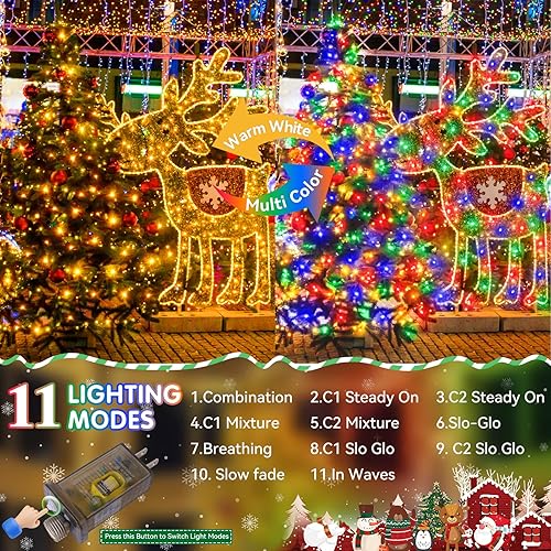 Miniatura 3 de Tira de luces de Navidad adecuada para exteriores, 500 luces LED de 197 pies de largo, 8 modos de iluminación, alimentación de cable transparente,