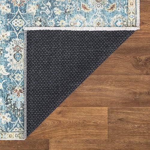 Miniatura 6 de Bloom Rugs Alfombra Caria lavable, antideslizante, de 5 x 7 pies, color azulbeige, alfombra tradicional para sala de estar, dormitorio, comedor y