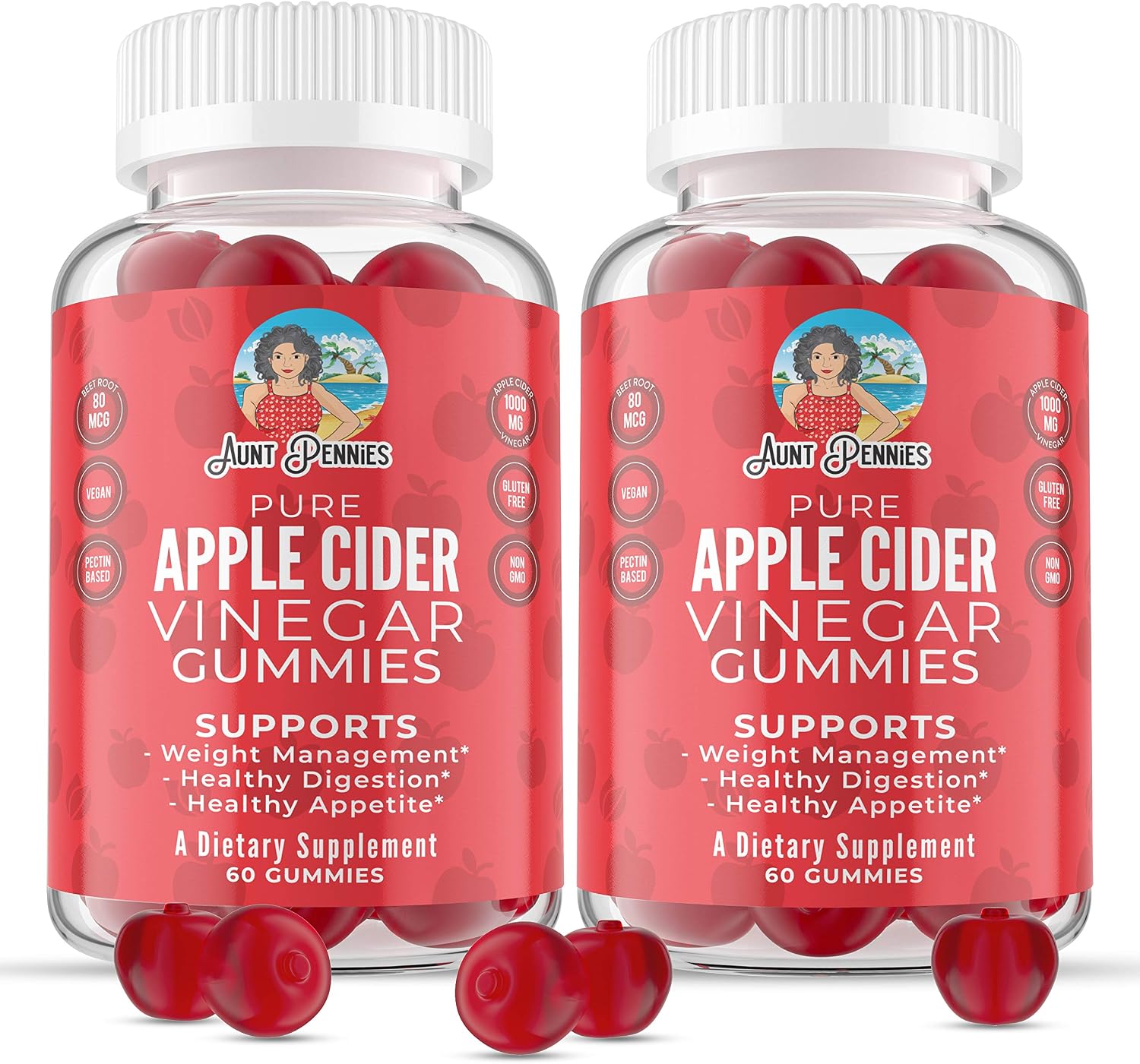 Apple Cider Vinegar Gummies for Weight Management Support 1000mg with The Mother – Complete Cleanse and Detox Plus Healthy Digestion Support and Appetite Management – 60 Gummies (2-Pack)
