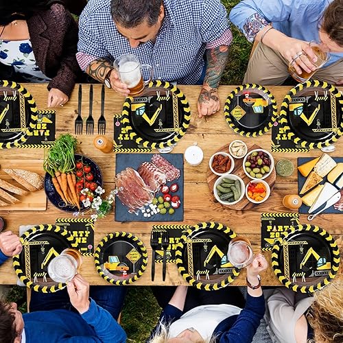 Miniatura 5 de Platos y servilletas de fiesta de construcción sirven 50, suministros de cumpleaños de construcción, 200 piezas, juego de vajilla de camión volquete