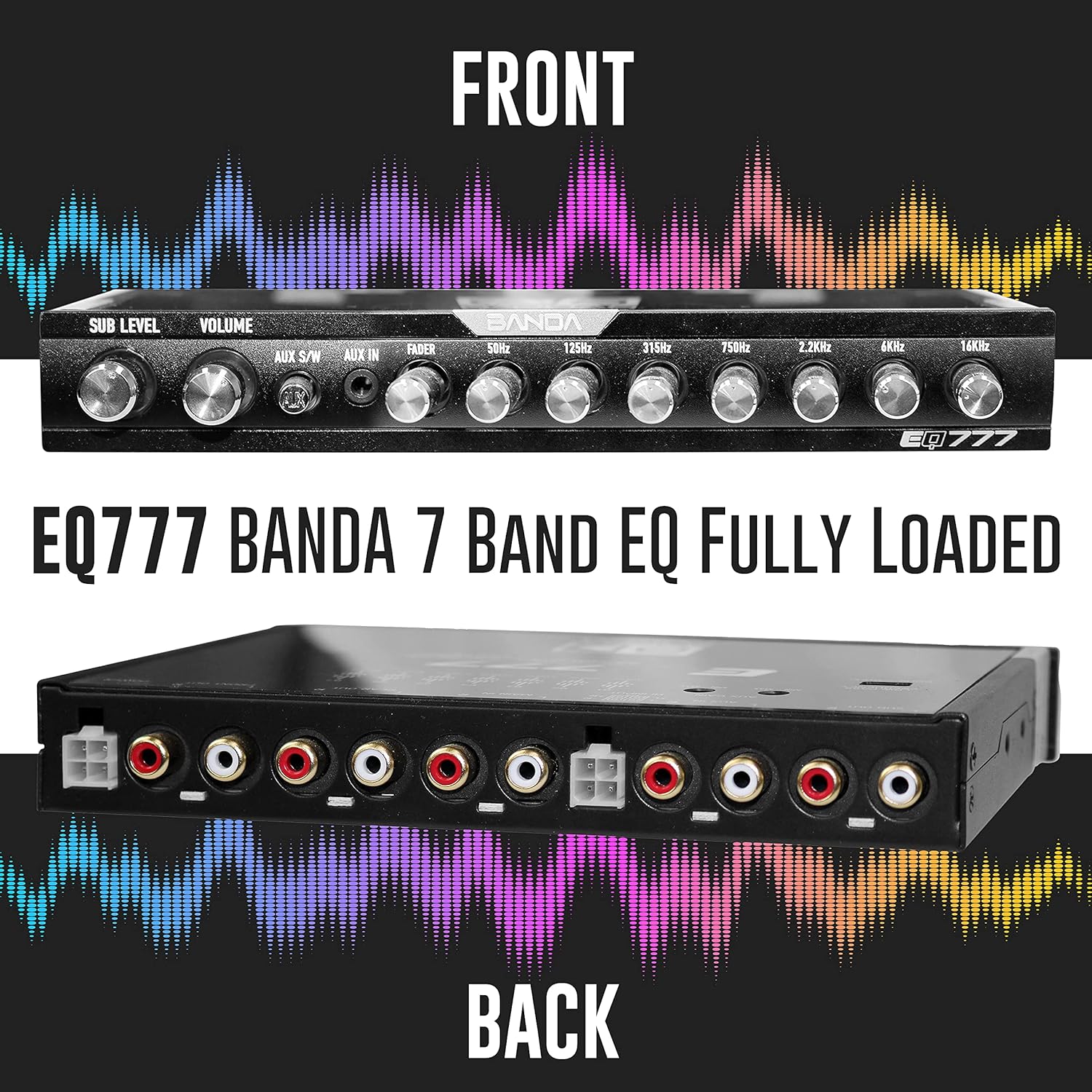 Banda EQ777 7-Band Car Audio Graphic Equalizer - Half Din with Front 3.5mm Auxiliary Input, Rear RCA Auxiliary Input and High Level Speaker Inputs, 6 Channel 8-Volt RCA Line-Level Output