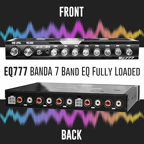 Miniatura 4 de Banda EQ777 - Ecualizador gráfico de audio para automóvil de 7 bandas, medio DIN con entrada auxiliar frontal de 0.138 in, entrada auxiliar RCA