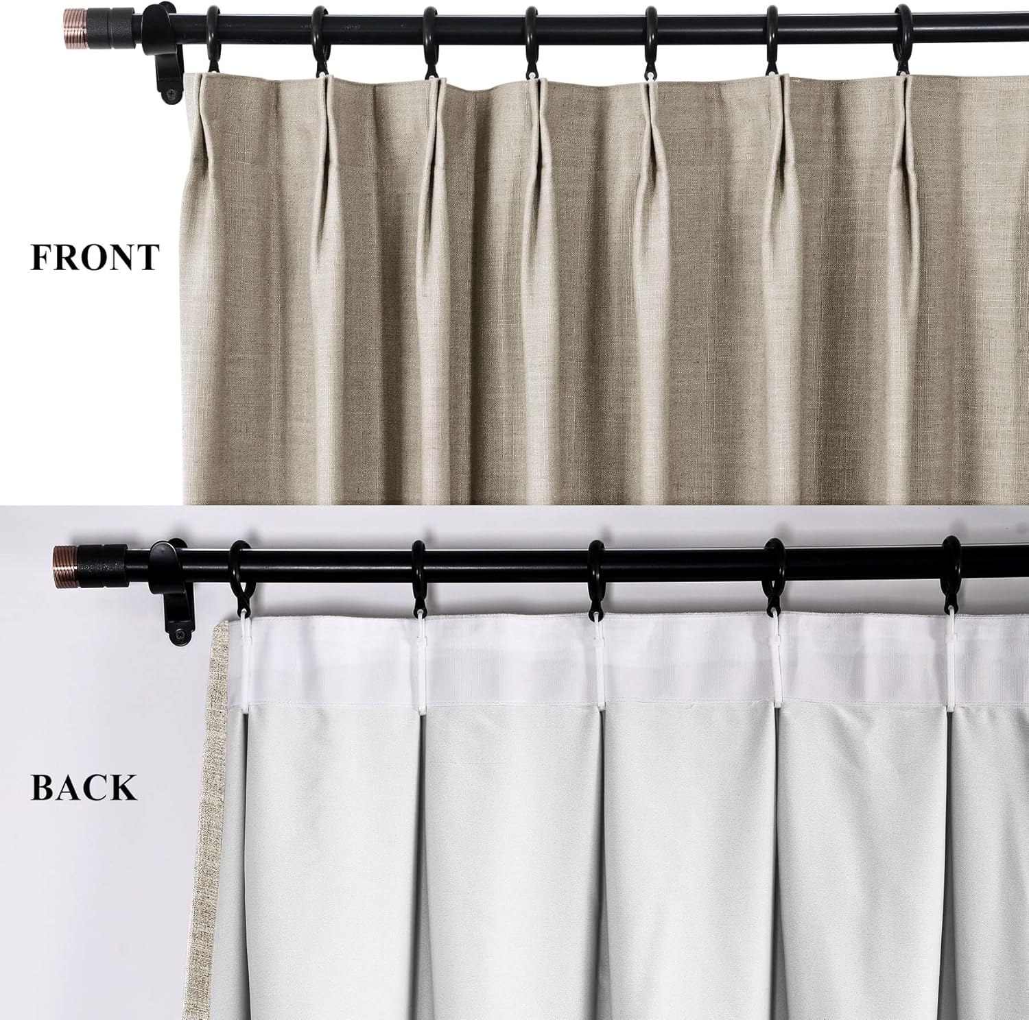 Fcosie 50" W x 96" L Linen Blackout Curtains Pinch Pleat Curtains for Sliding Patio Door Thermal Insulated Curtain Panel Drape for Traverse Rod and Track, 1 Panel, Birch