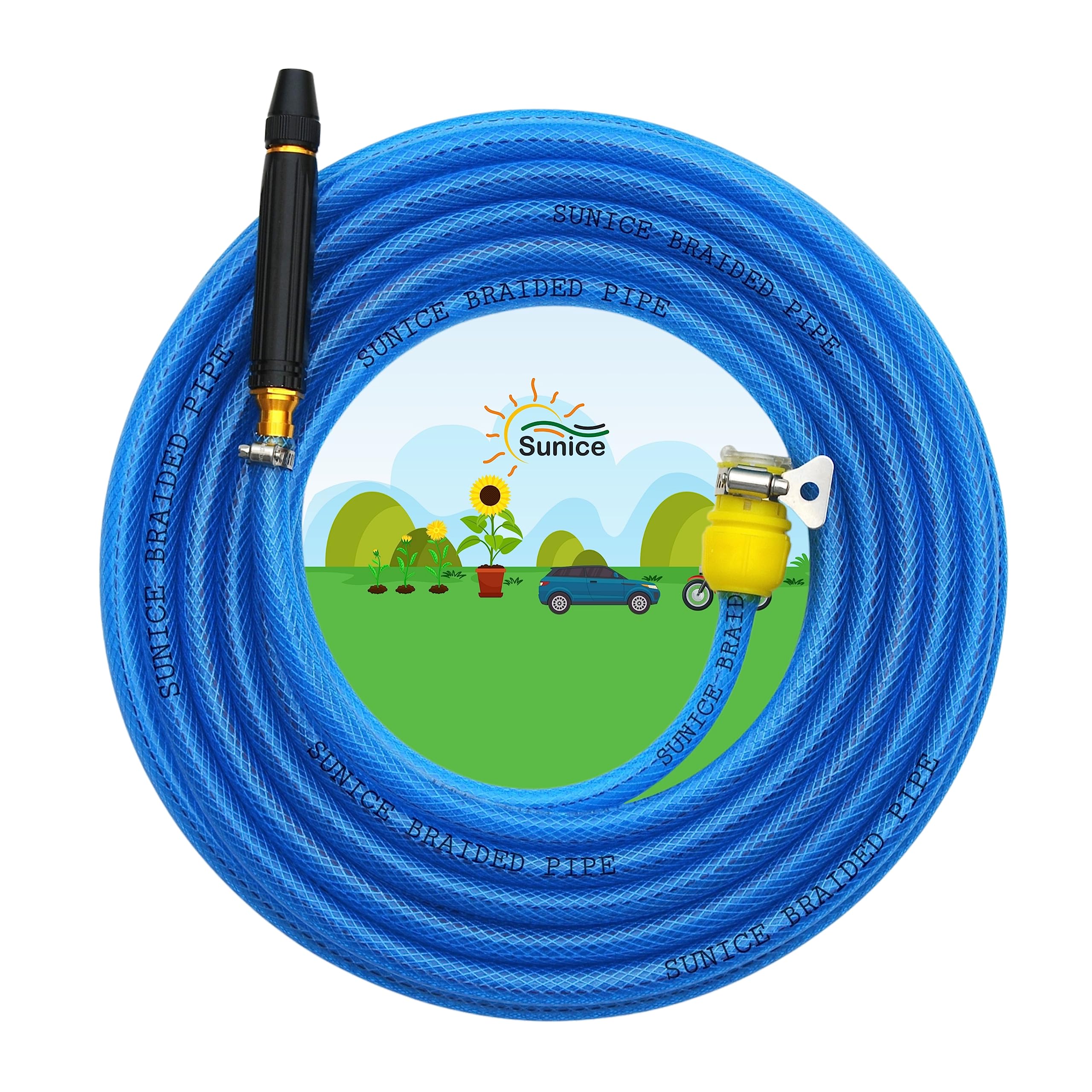 SUNICE 15 Meter Braided Blue Flexible Hose Pipe, Spray, Adapter (Pipe Diameter ½’’ inch, 0.5 Inch, 12 mm) Gardening, House Cleaning,Car and Bike Washing Spray Gun [Braided Blue Pipe with Black Spray] (B0C78744XZ) Amazon Price History, Amazon Price Tracker