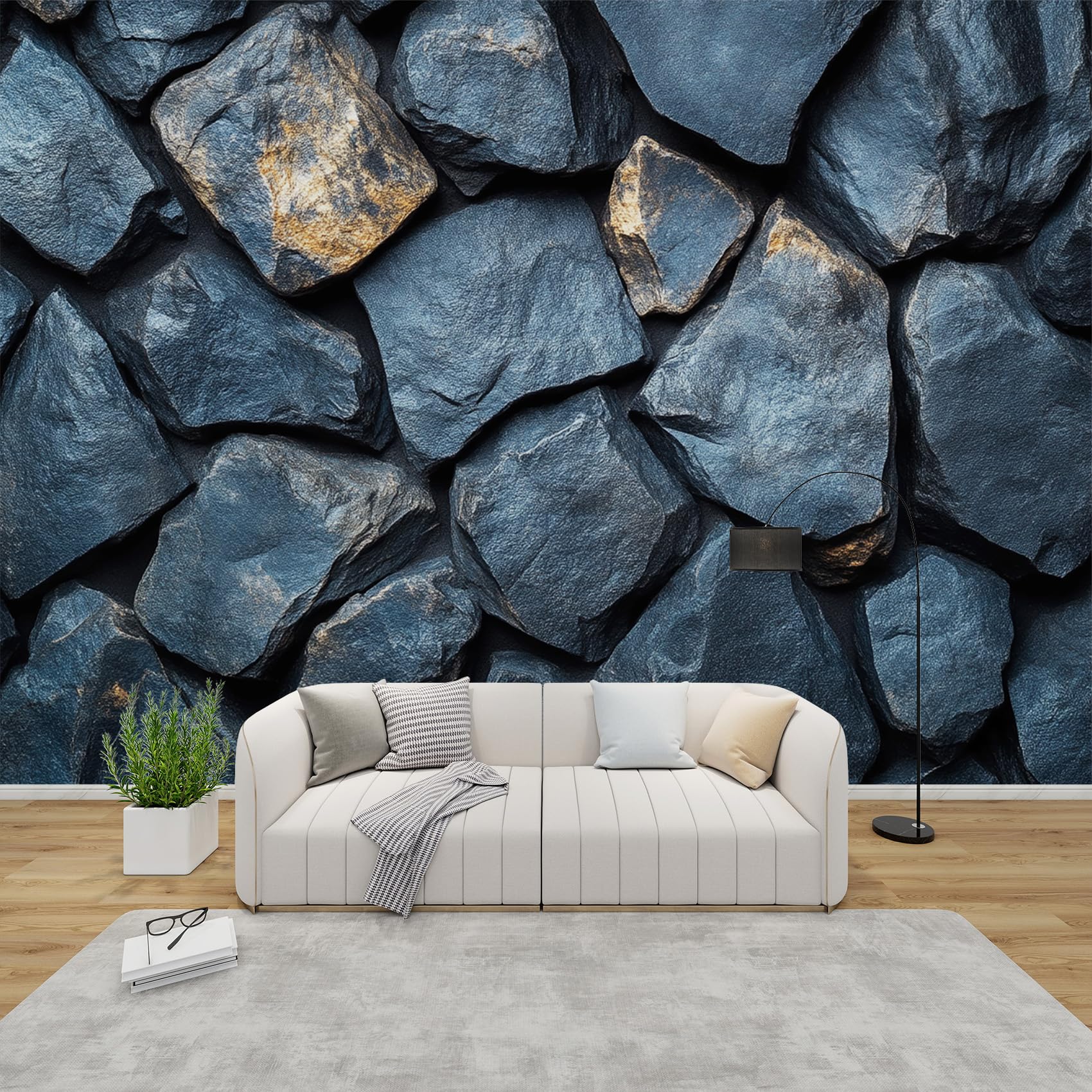 AevuCub Stone Wall Wall Mural - Natural Rock Mural Wallpaper for Living Room, Bedroom Decor, Rustic Stones Wall Art, Non-Woven Photo Wallpaper 3D Effect, 500x350 cm