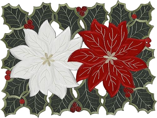 Miniatura 10 de GRANDDECO Camino de mesa navideño para fiestas de granja bordadas con flores rojas de Navidad, bufandas, decoración de mesa para el hogar, cocina,