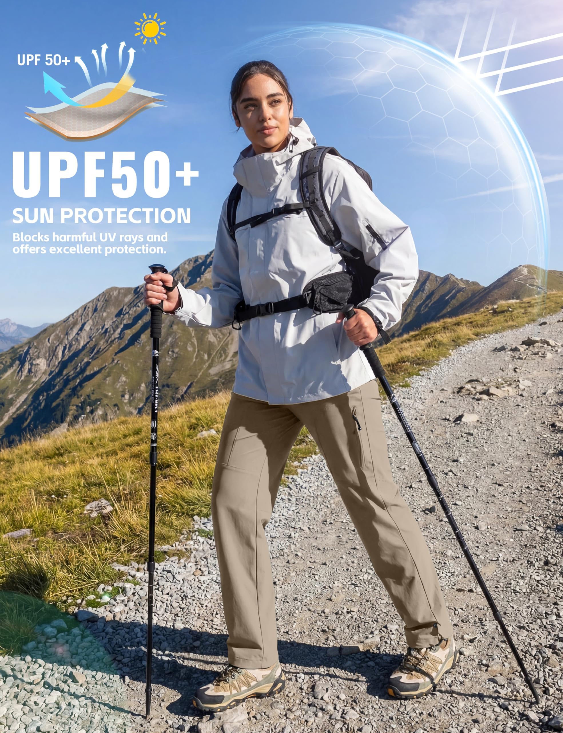 MoFiz Spodnie trekkingowe damskie, szybkoschnące, lekkie spodnie trekkingowe z kieszenią, oddychające, spodnie outdoorowe dla kobiet, ochrona przed promieniowaniem UV, spodnie robocze (S-2XL)