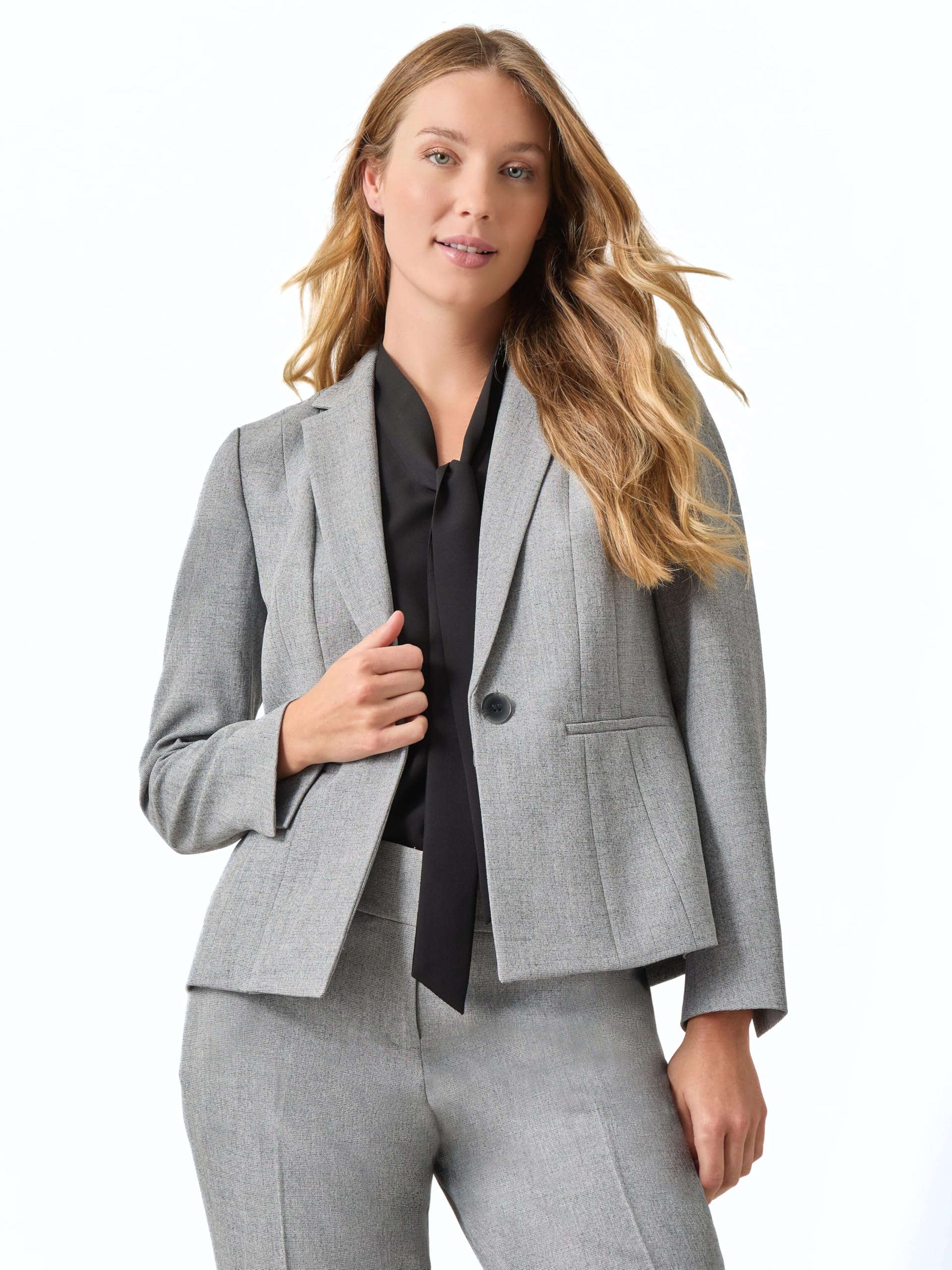 Kasper Womens Kasper Petite Stretch Crepe One Button Blazer