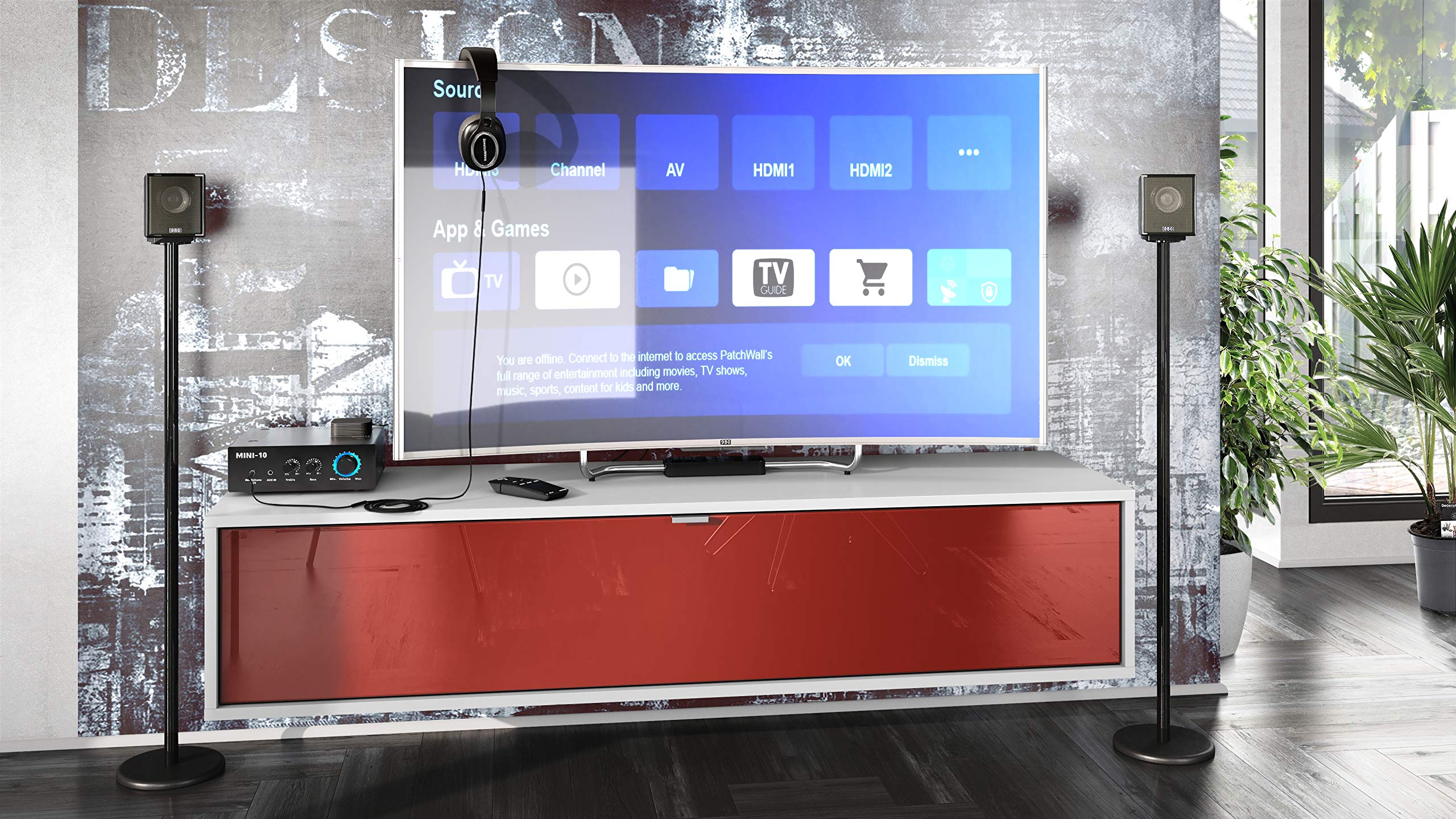 Vladon TV Board Lana 140 Mobile da Parete Porta TV 140 x 29 x 37 cm, Struttura in Bianco Opaco, Frontali in Bordeaux High Gloss | Ampia Scelta di Colori