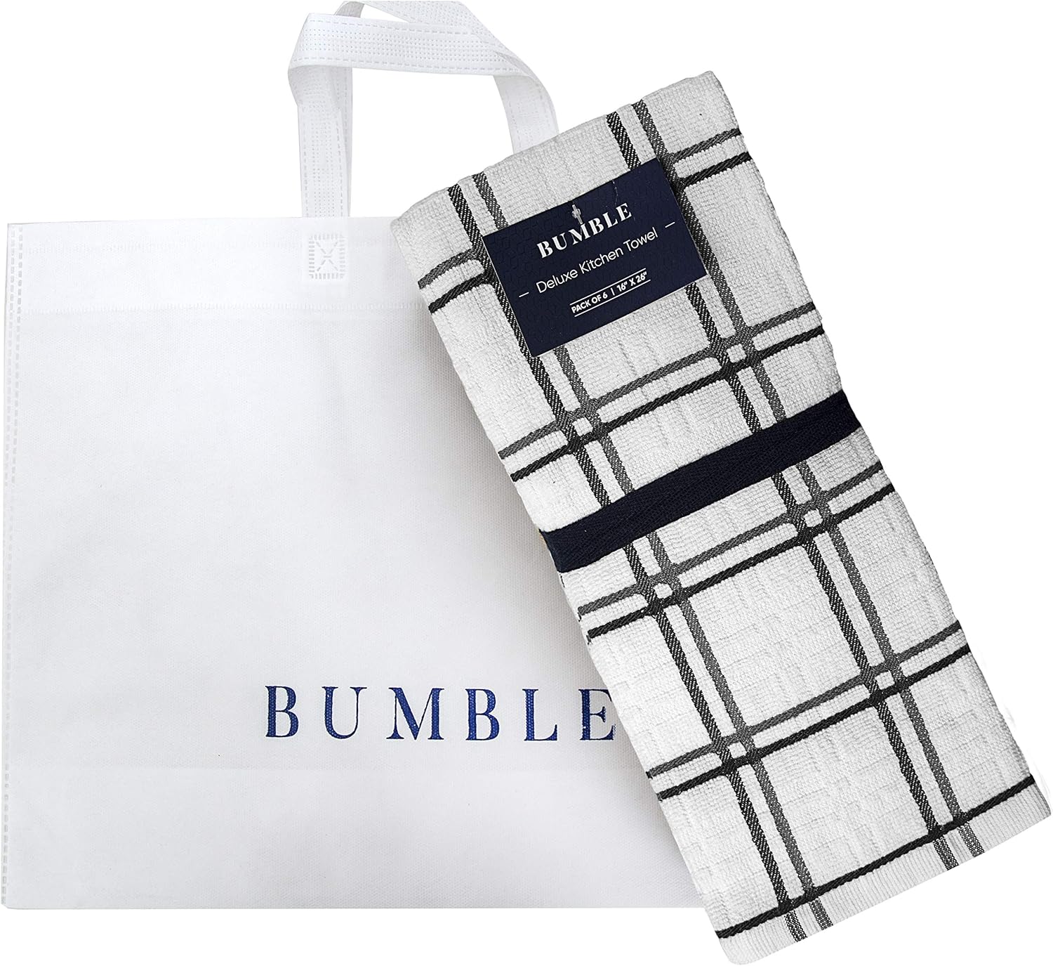 Dish Towel 16"x26" | Grey Windowpane Design | Kitchen Hand Towels, Large Tea Towel Set | Natural Ring Spun Cotton Dish Towels for Kitchen | Soft, Highly Absorbent | 400 GSM – 6 Pack