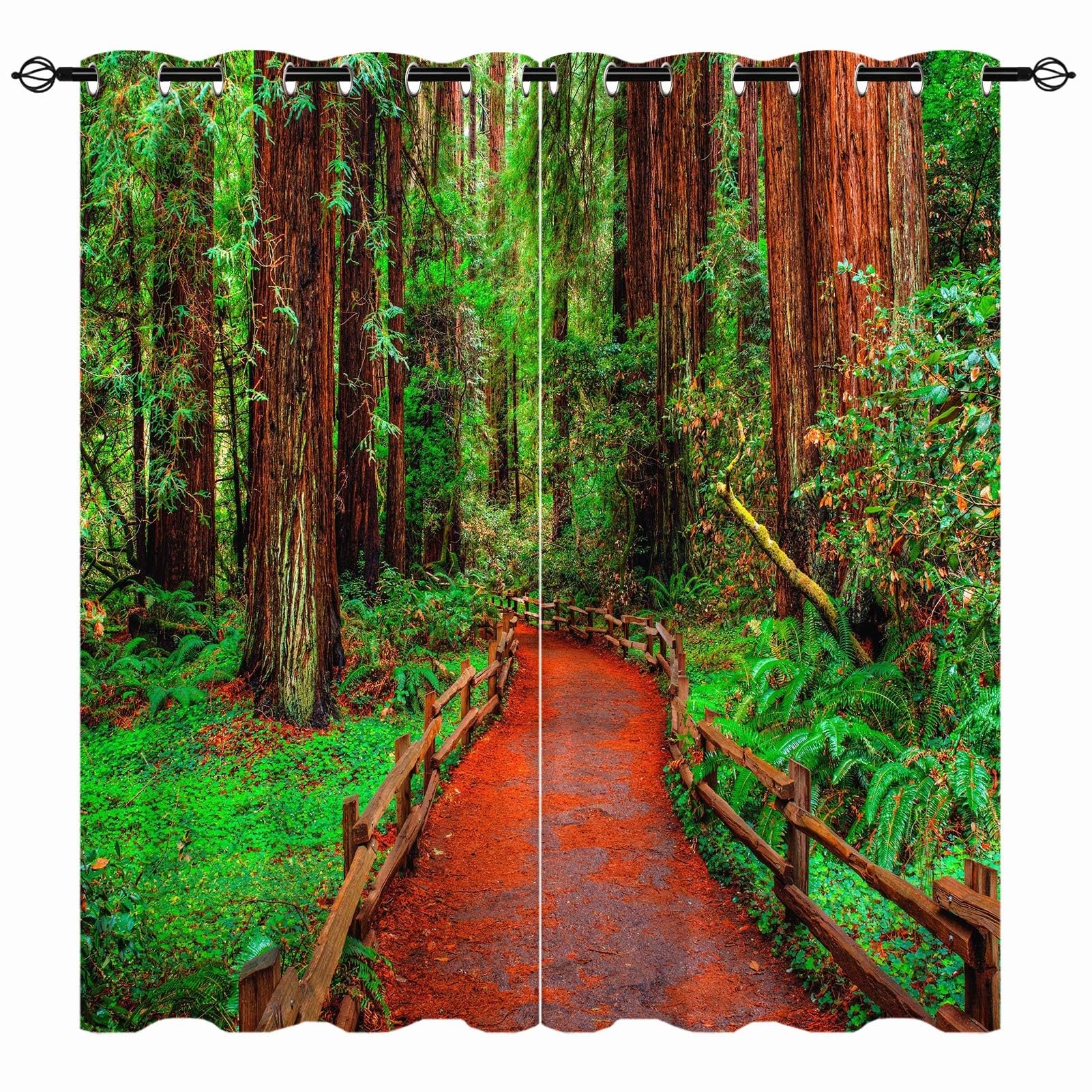 YUANZU Forest Curtains - Nature Jungle Woodland Scenery Wild Theme Green Tree Leaf Print Pattern Eyelet Blackout Thermal Room Darkening Window Drapes for Bedroom Living Room 2 Panels W229cm x D183cm — image 1