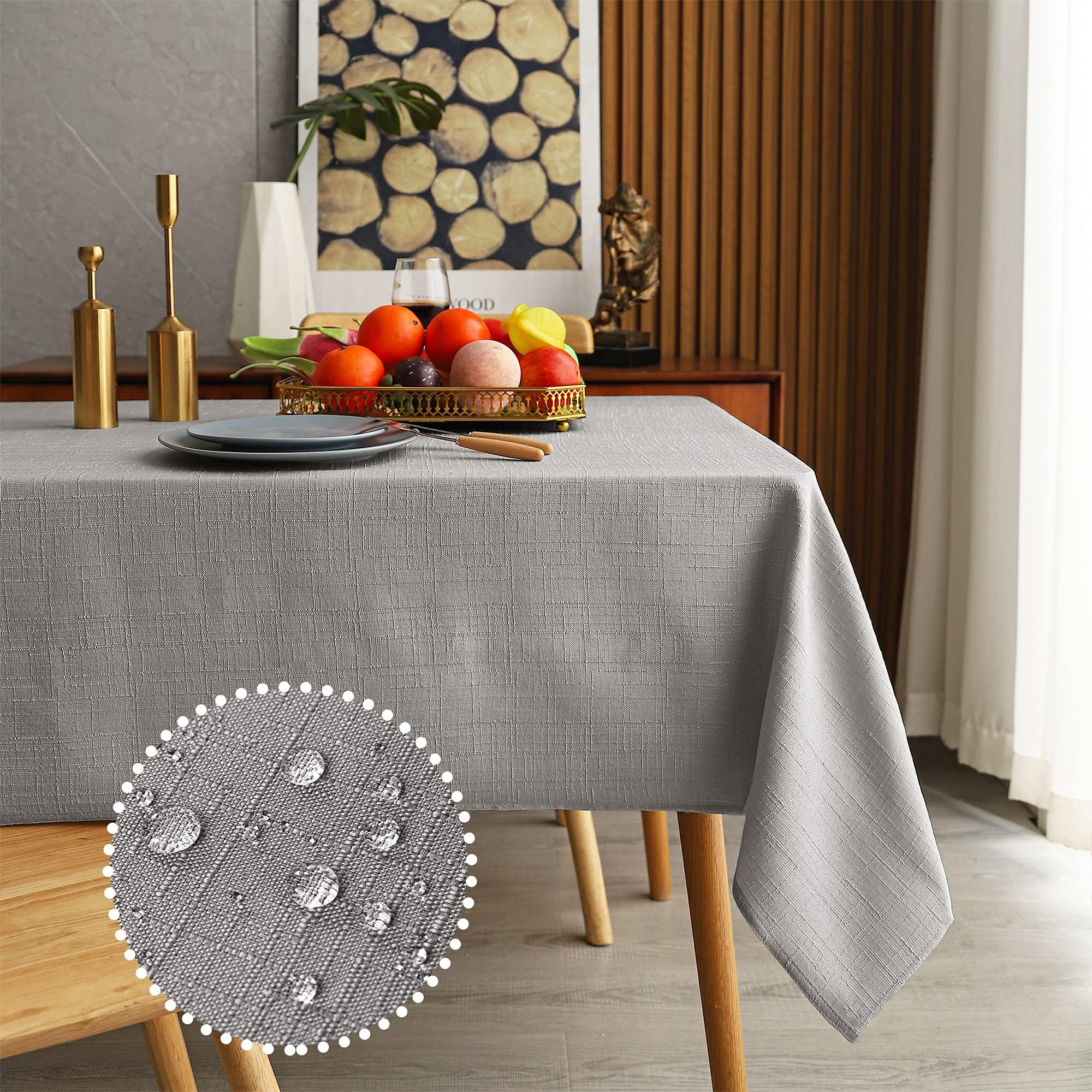 MikiUp Faux Linen Rectangle Tablecloth - Waterproof, Wrinkle Resistant and Washable Slubby Texture Wrinkle Table Cloth, Indoor & Outdoor Table Cover for Kitchen Party and Banquets
