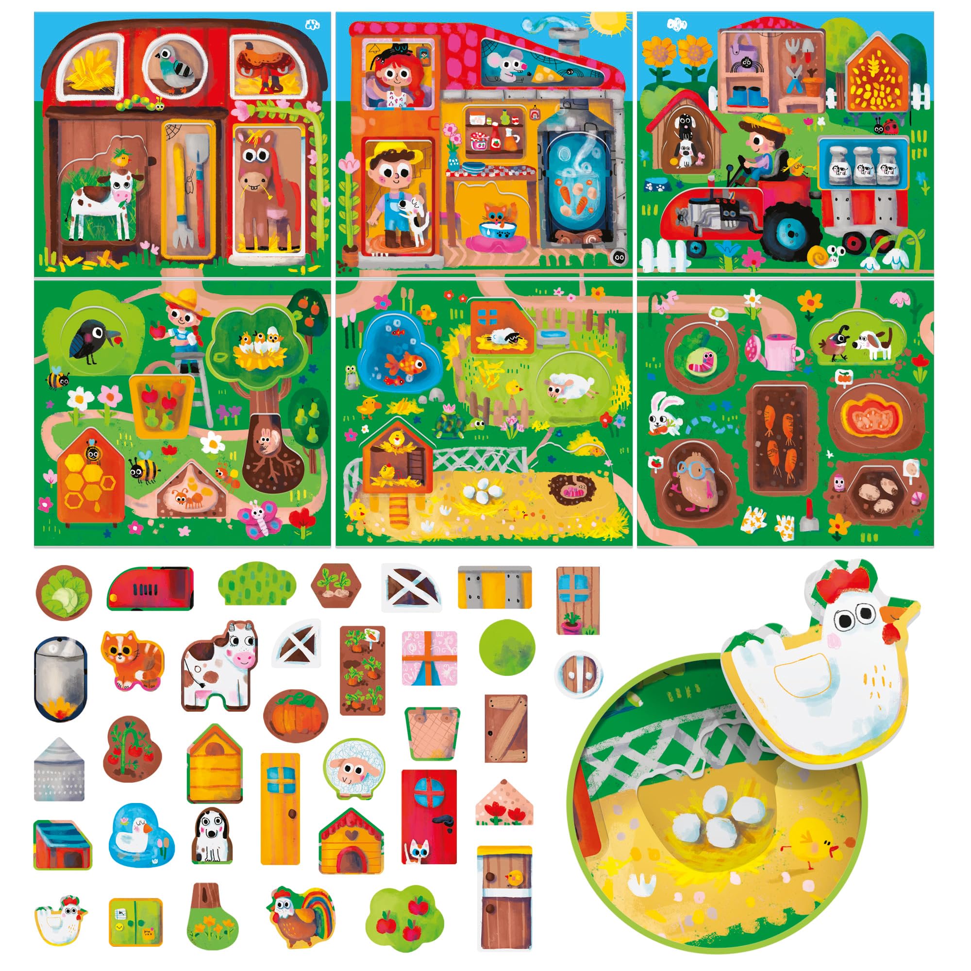 Headu Mein Montessori Farm - Gioco educativo per bambini dai 2 anni in su, puzzle | Assegnare animali, piante e aree stabili: promuove le capacità motorie fini e la percezione della forma, made in Italy