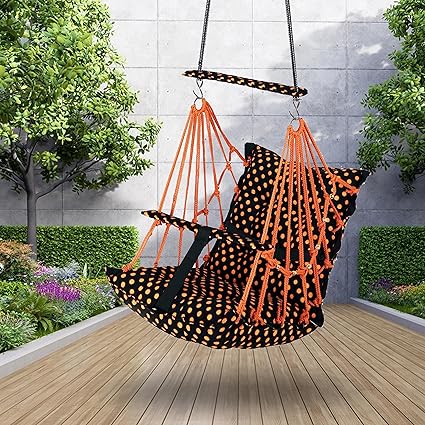 Toytoria Baby Swing for Kids Cotton Swing Chair for Kids julla Baby's Children Folding and Washable 1-5 Years with Safety Belt/Home, Garden Jhula for Babies Cradle | (A. Orange DOTT)