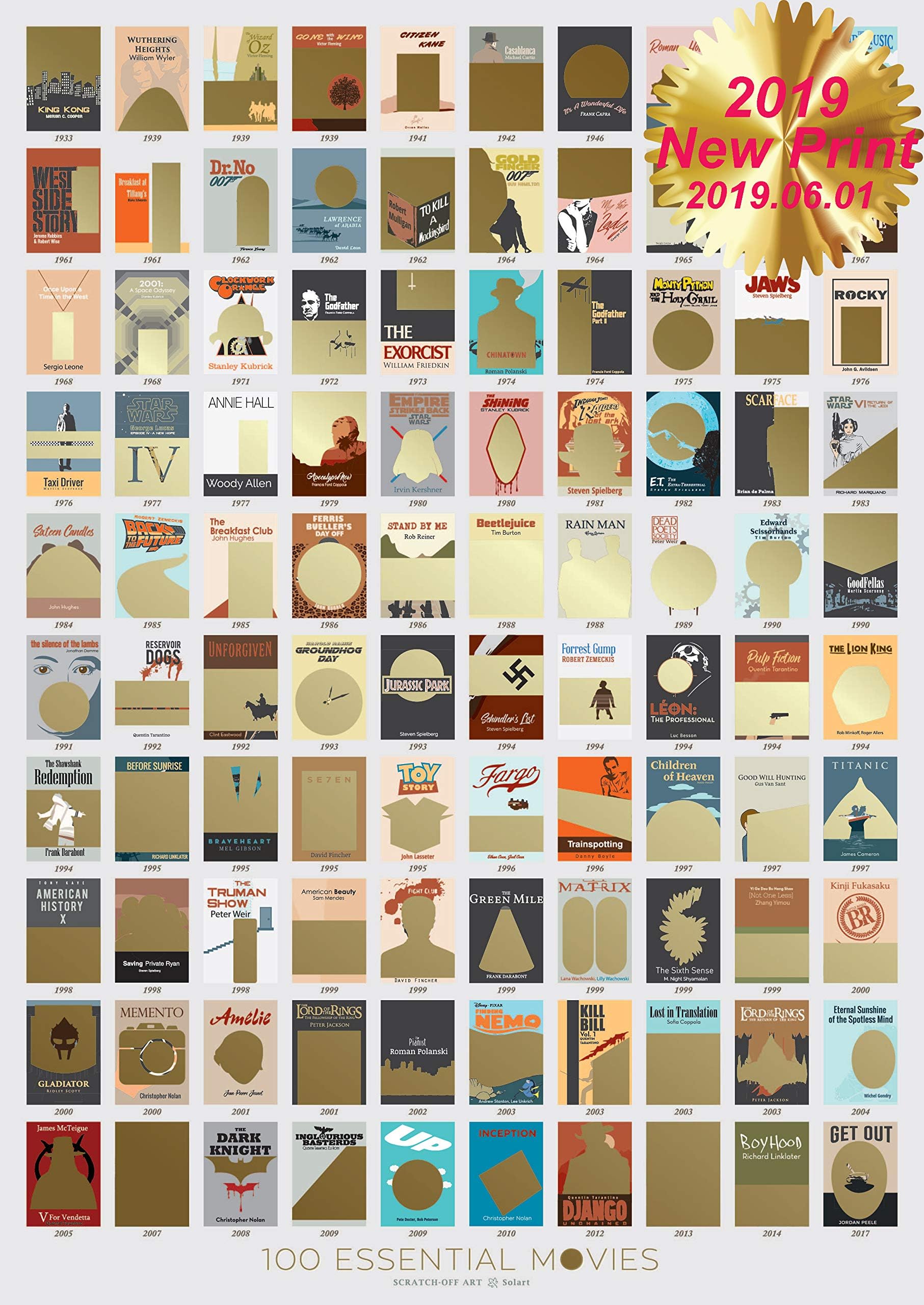 Movie Scratch Off Poster with Easy Scratch Off Vintage Gold Layer - Top 100 Movies of All Time Bucket List (17 x 24) - Premium Wall Decor for Movie Lovers