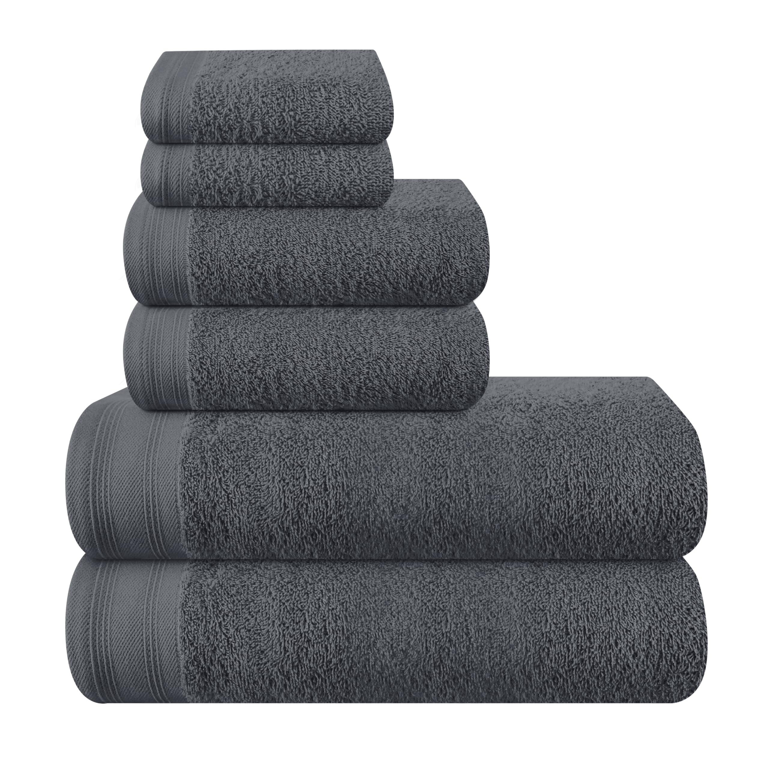 MALLONI HOME Ultra Soft 6 Pack Cotton Towel Set, Includes 2 Oversized Bath Towels 70 x 140 cm, 2 Hand Towels 40 x 60 cm and 2 Washbeds 30 x 30 cm, Charcoal Grey
