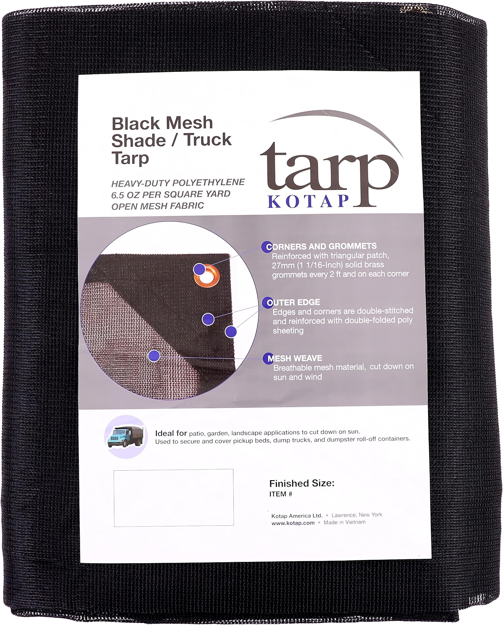 Kotap8-ft x 10-ft Heavy-Duty 6.5 Oz Black Mesh Shade/Truck Tarp, Item: MESH-0810