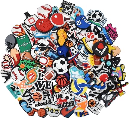 Shoe Charms, Lot of 50/100/200/300 PCS Clip Buckle Charms Random Sports PVC Different for Clog Shoes Decoration Charms