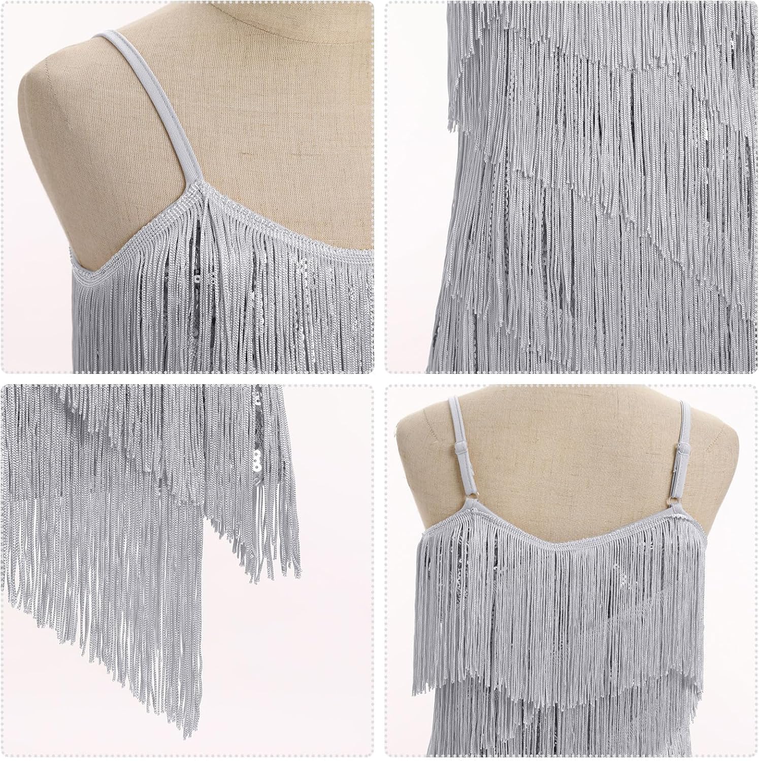 AFAVOM Sequin Fringe Dress for Girls Latin Dance Dress Tassel Flapper Dress Sparkly Ballroom Jazz Salsa Cha Cha Dance Costume