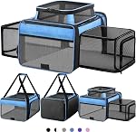 Top and 2 Sides Expandable Pet Carrier 17x11x9.5, TSA Airline Approved Small Dog Carriers for Small Dogs, Soft-Sided Cat Carrier with Self-Locking Zippers for Kitten,Rabbit, Puppy, Guinea Pig Black