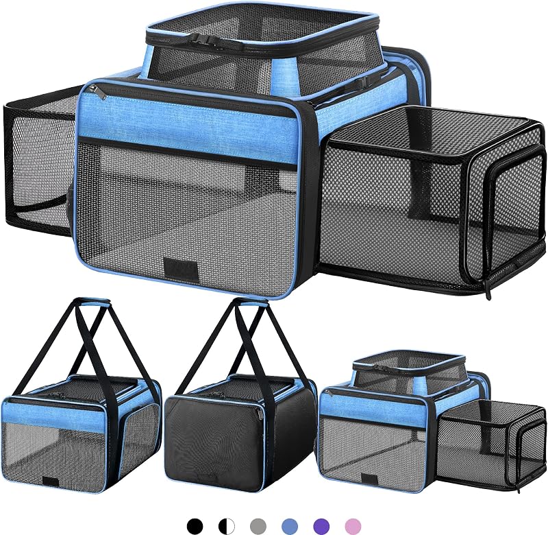 Bolsa de Transporte para Gatos SHARLOVY com Expansão Superior e Lateral petcarrier-Blue-S 43,18 x 27,94 x 24,13 cm