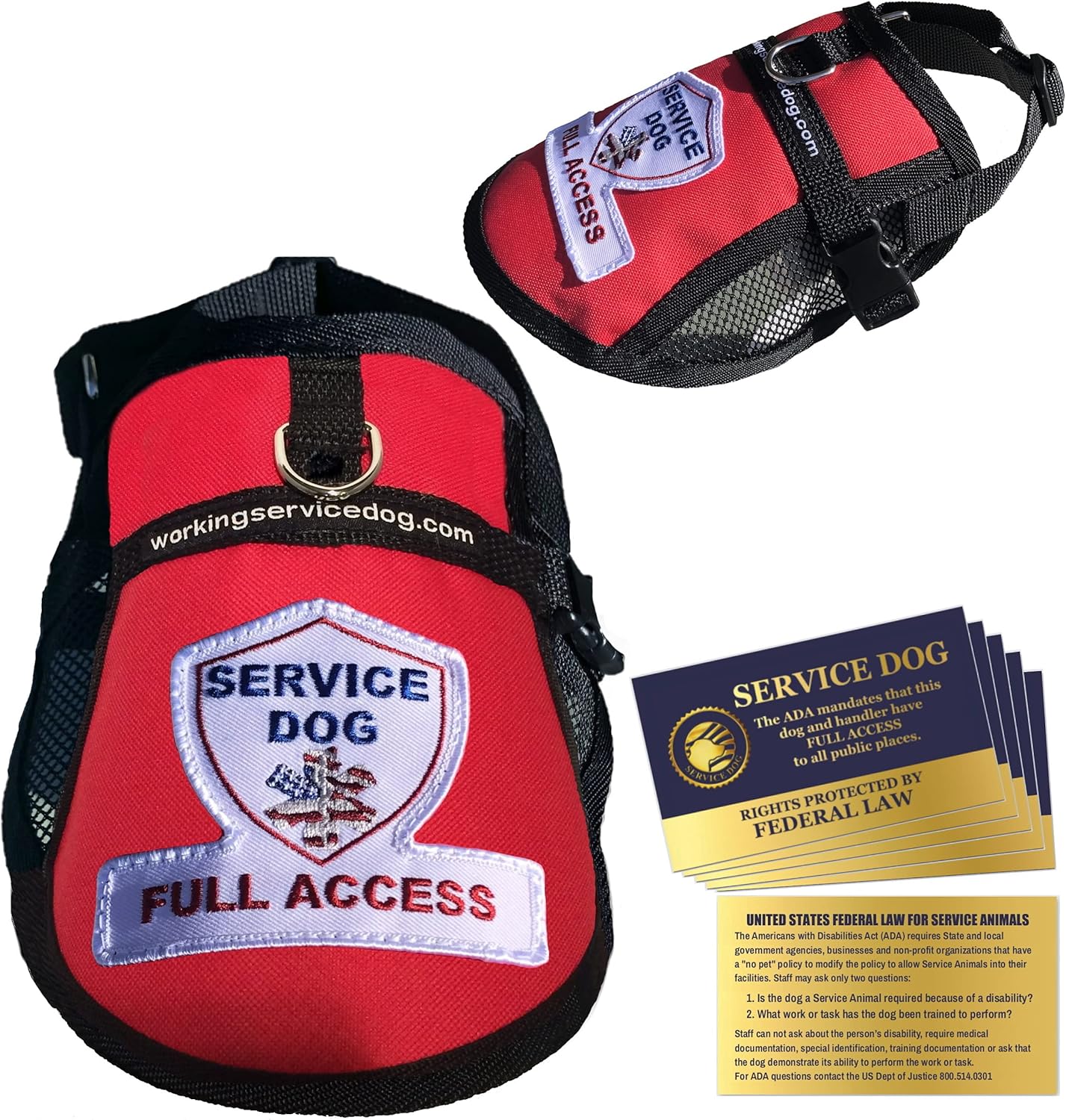 Premium Service Dog Mesh Full Access Vest - (18 - 22" Girth, Red) - Includes Five Service Dog Law Handout Cards