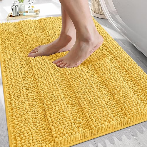 OLANLY Tapetes de baño gruesos de felpilla a rayas de 30 x 20 pulgadas, extra suaves, absorbentes, con parte trasera de goma, se pueden lavar y