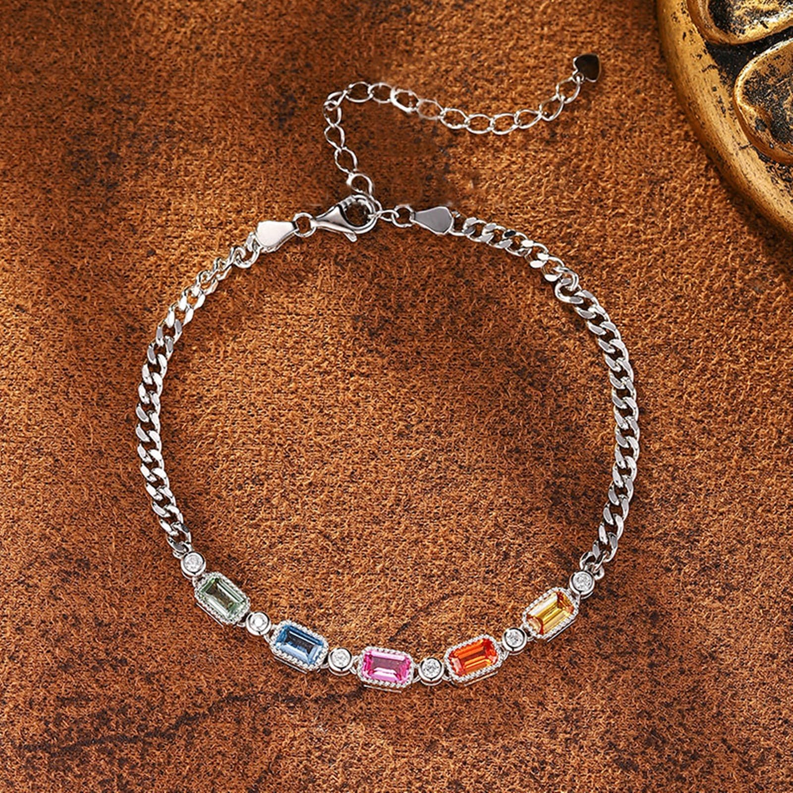 Pulseras para hermana mayor para mujer, cadena de oro blanco de 9 quilates, 14 quilates y 18 quilates con zafiro y moissanita creados en laboratorio de 3,5 quilates, pulseras de abalorios para