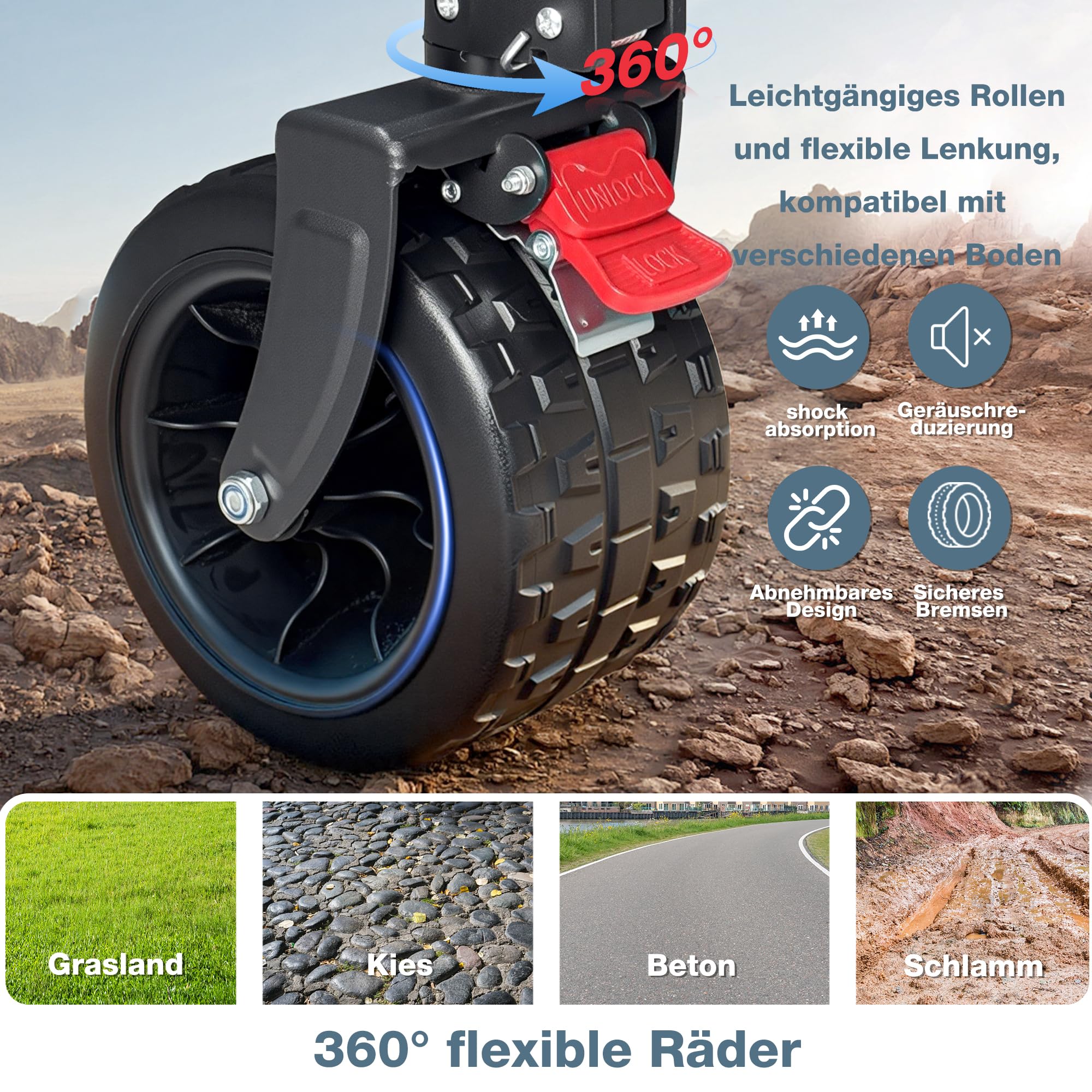 COMLAX FIELD Chariot Pliable 200L 200KG, Chariot Pliable avec Roues Larges, Chariot de Plage Pliable avec Freins, Charrette Noire