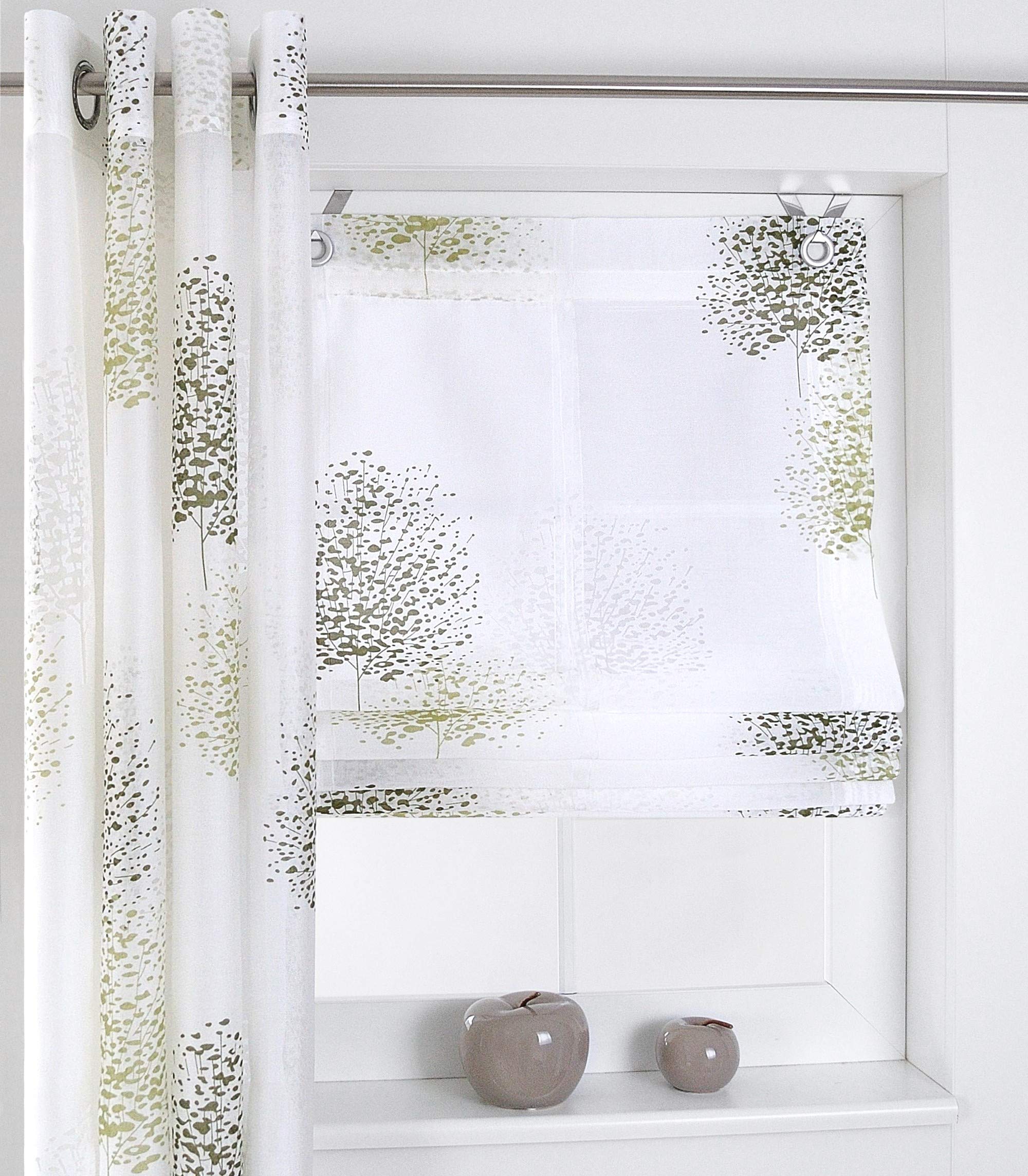 Kutti Bellinda Store bateau avec œillets Blanc Taupe / Vert 45/60/80/100/120 x Hauteur 140 cm, Tissu, Vert, env. 60 x 140 cm