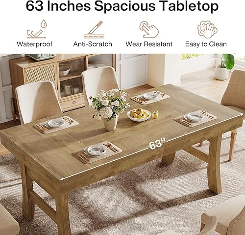Miniatura 7 de Tribesigns Mesa de comedor de 63 pulgadas para 4-6 personas, mesa rectangular grande de cocina con patas resistentes para cocina del hogar, comedor,