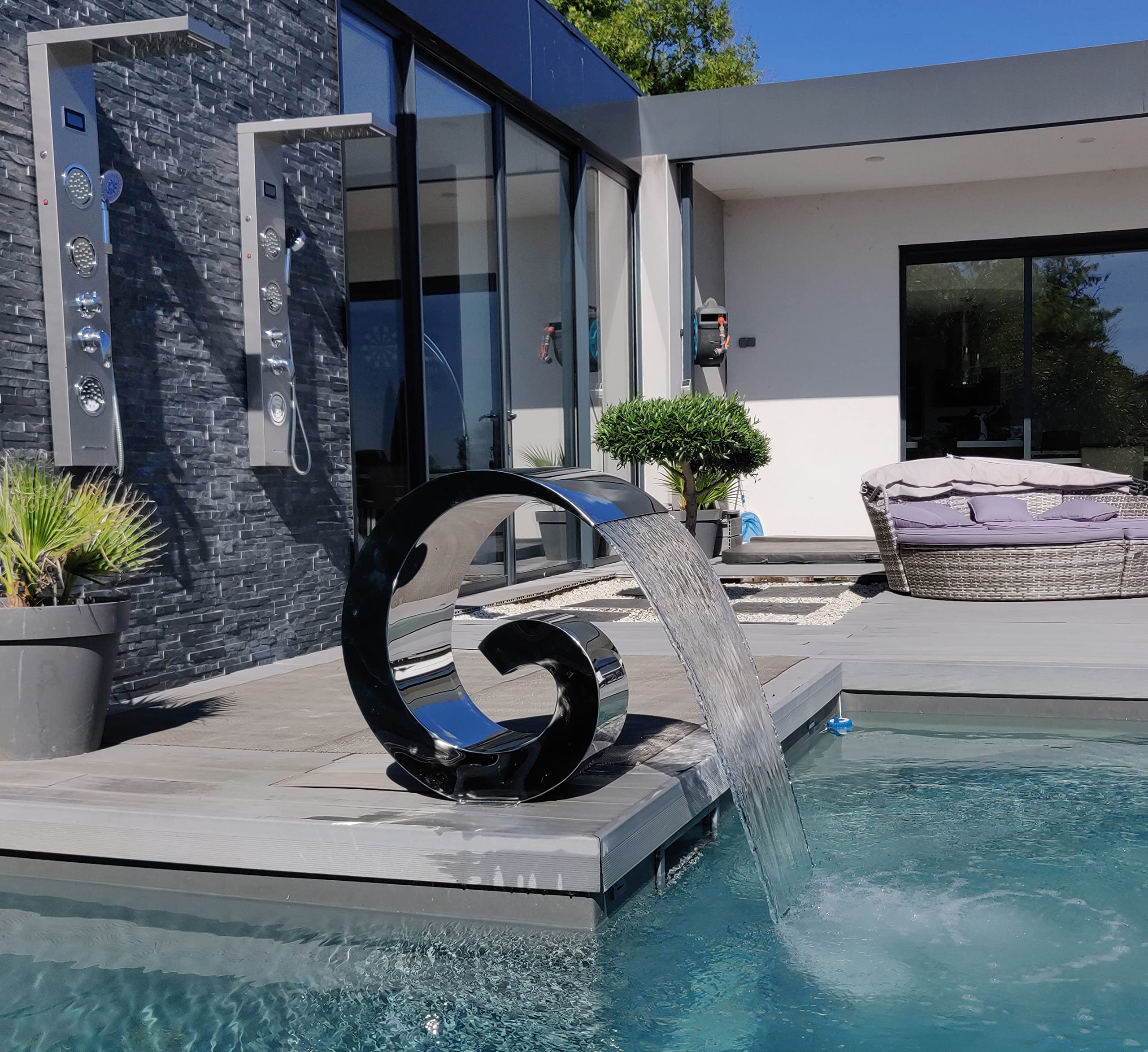 Cascade de Piscine INOX 316 California Hauteur 70cm Largeur 50cm Fontaine Design Moderne ZENLYS