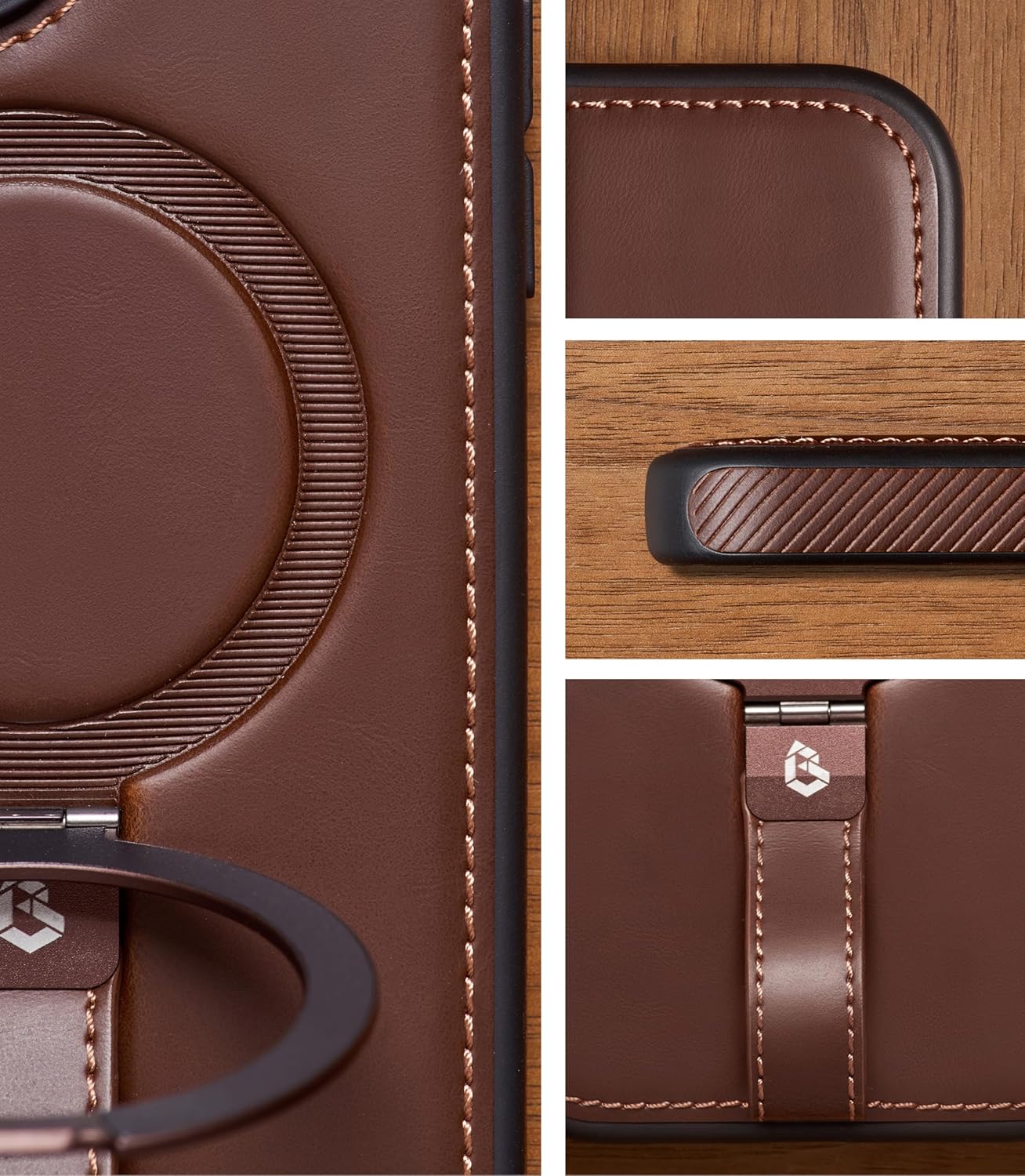 for iPhone 17 Pro Leather Case with Stand, Anti-Slip Grip Ring, Fits for MagSafe (Cocoa, IP17 Pro-6.3inch) - Image 2