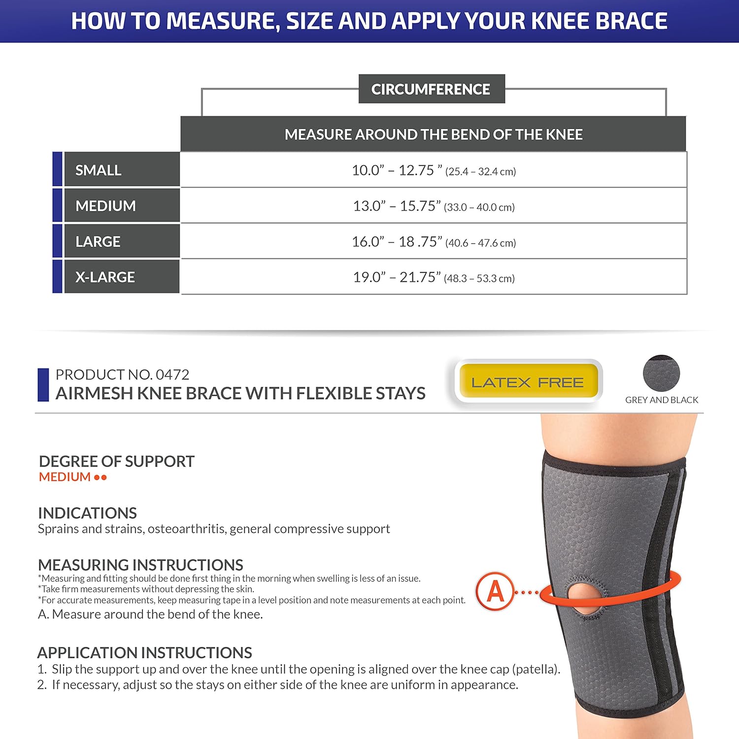 Champion Knee Brace, Medium Flex Stays, Open Patella, Airmesh Fabric, Grey, X-Large
