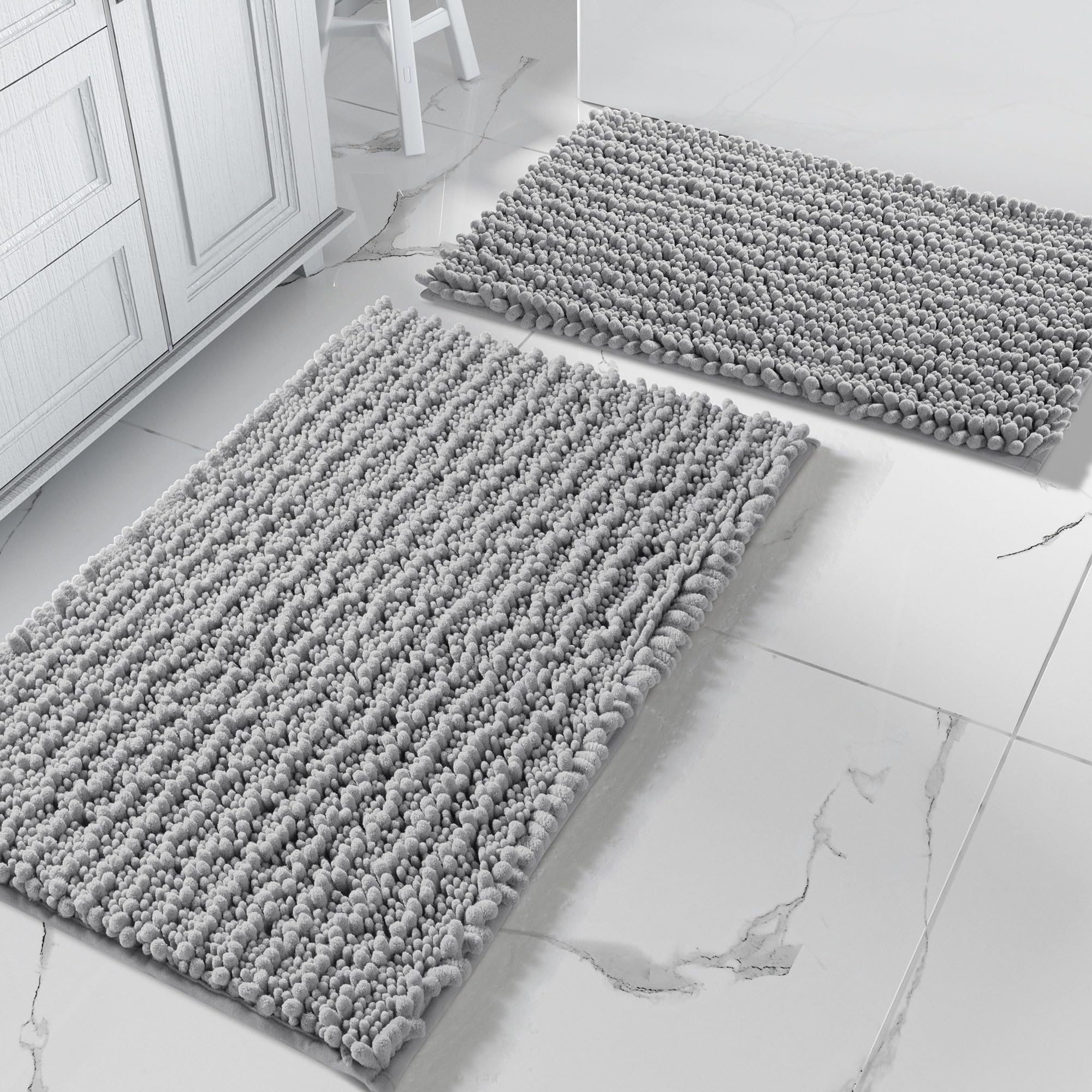 Yimobra Bathroom Rugs Sets 2 Piece - Quick Dry Extra Thick Luxury Chenille Bath Mat, Non Slip Super Absorbent for Tub Shower Sink, Machine Washable