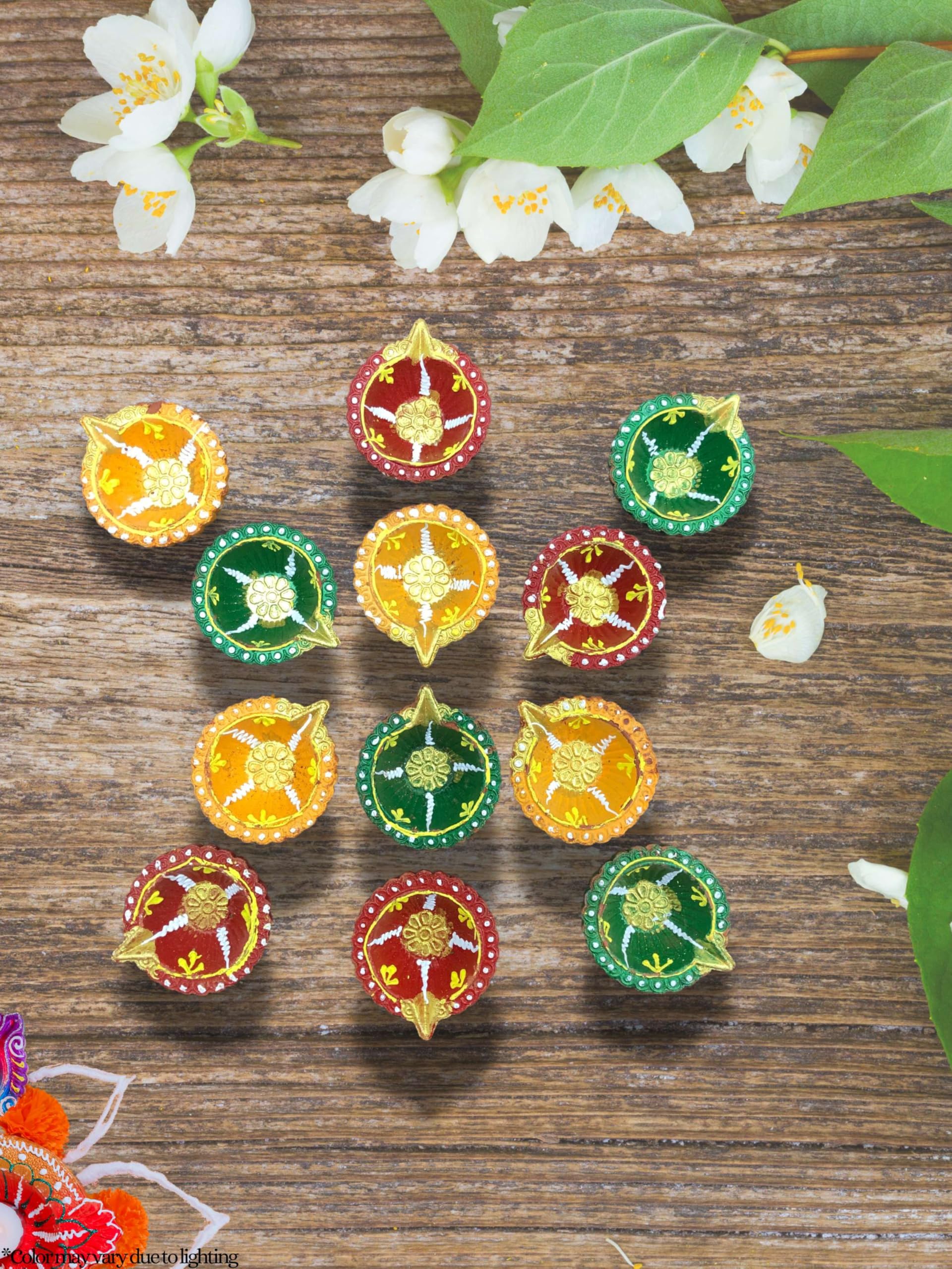 Meenaxi Enterprise Inc Multi-Color Clay Diya Handmade Decorated *Pack of 12*