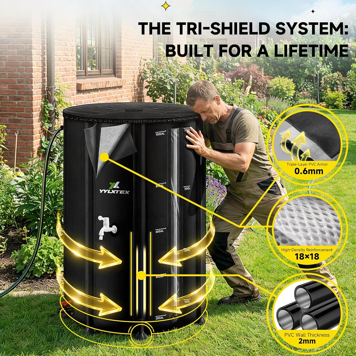 RTS Home Accents 50-Gallon ECO Rain Barrel Made with 100% Recycled Plastic, Flat Back Rain Water Collection view 2