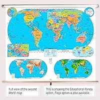 Vista 4 de BrightWay Educational - Juego de mapas desplegables para aulas intermedias de Estados Unidos y mundo [con paneles educativos] Mapas de pared