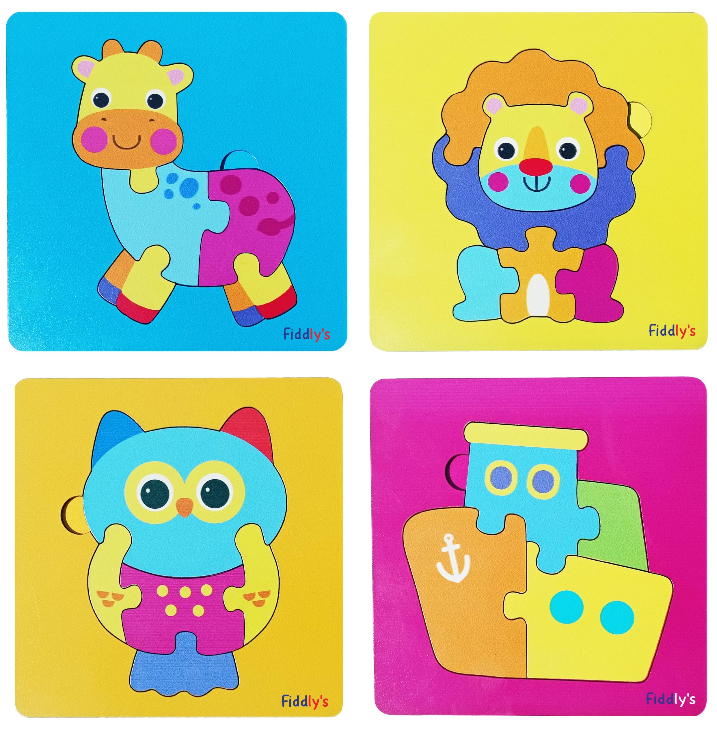 Fiddlys 3D Cute Cartoon Wooden Jigsaw Puzzles for Kids & Children (Pack of 4 Baby Animal + Ship) (B0CWRZCRY6) Amazon Price History, Amazon Price Tracker