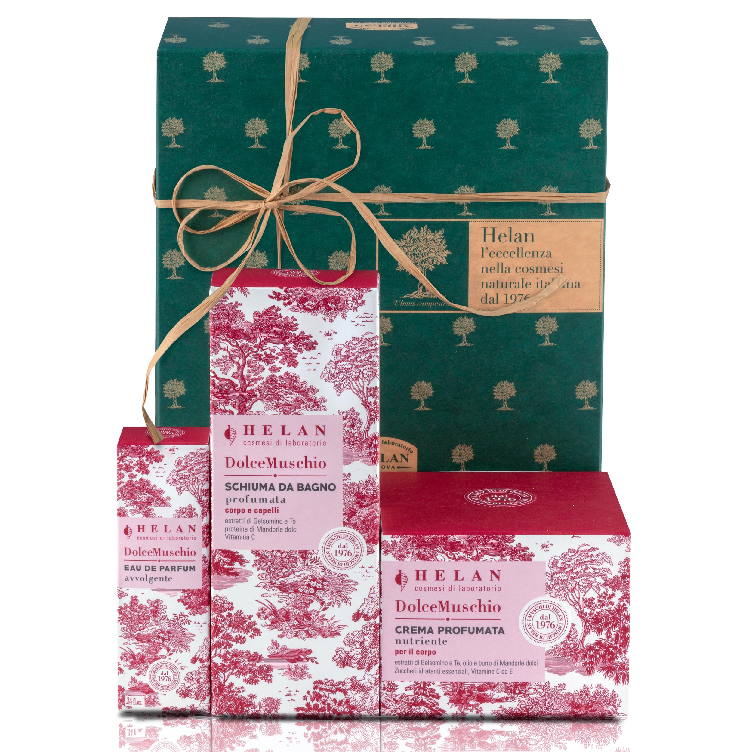 Helan Dolce Muschio Dolce Muschio zestaw upominkowy dla kobiet i mężczyzn, z perfumowanymi kremami do ciała, perfumami, pianką do kąpieli do włosów i ciała Dolce Muschio, połączenie zapachów