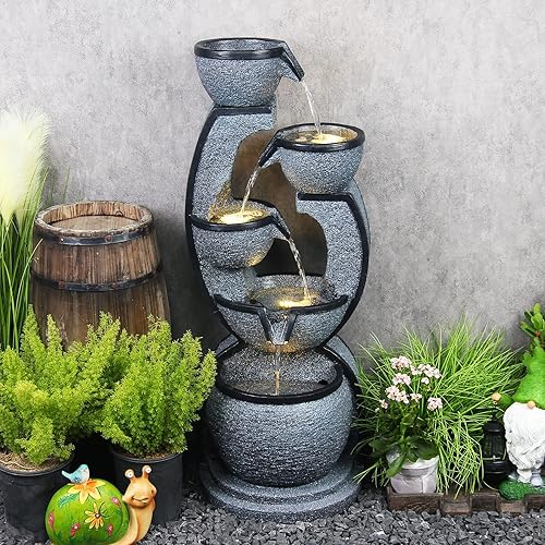 37.4''H 5-Tier Outdoor Water Fountains Decor Resin Indoor Fountain for Garden, Floor Patio, Deck, Porch, Backyard and Home Art Decor (37.4inch)