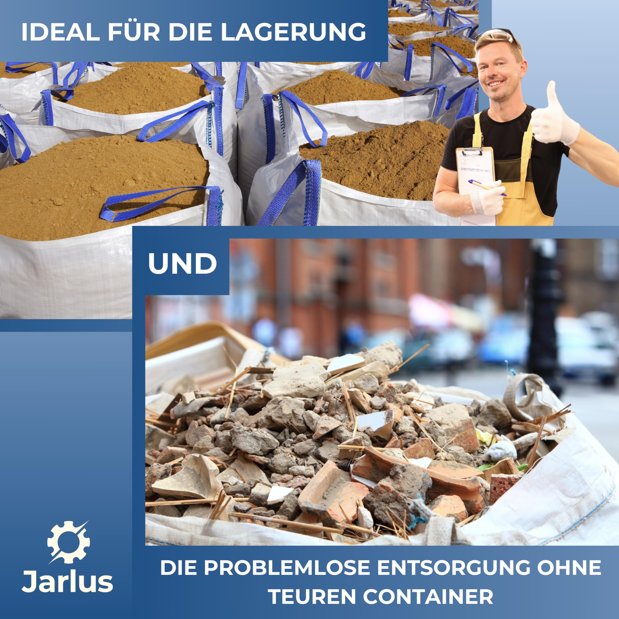 Big Bag – Premium Säcke für Bauschutt, Gartenabfälle, Holz, Sand, Erde, Grünschnitt, Weihnachtsgirlande – 90x90x90cm 1.000kg mit 4 Hebeschlaufen für Transport (1 Stück (1er))