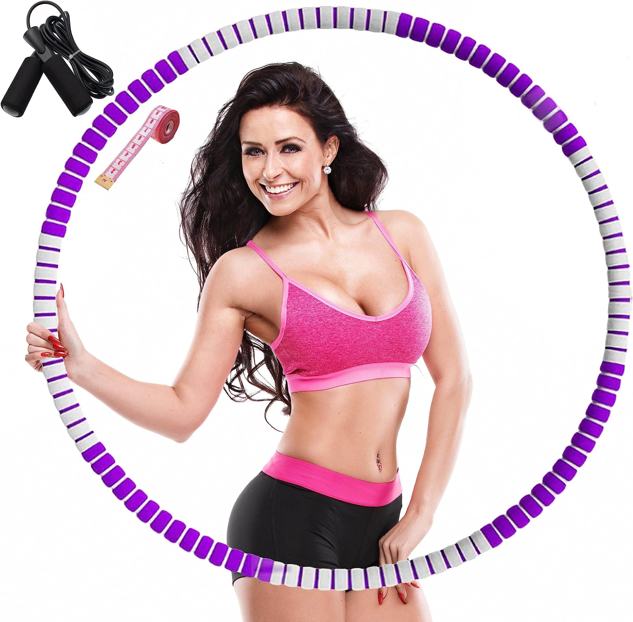 KingjoyWeighted Hula Hoop for Adults Kids Women for Exercise & Fitness Weight Loss, Hoola Hoops Plus Size, Weight Adjustable 2lb ~ 5lb, 8 Detachable Sections，Stainless Steel Core